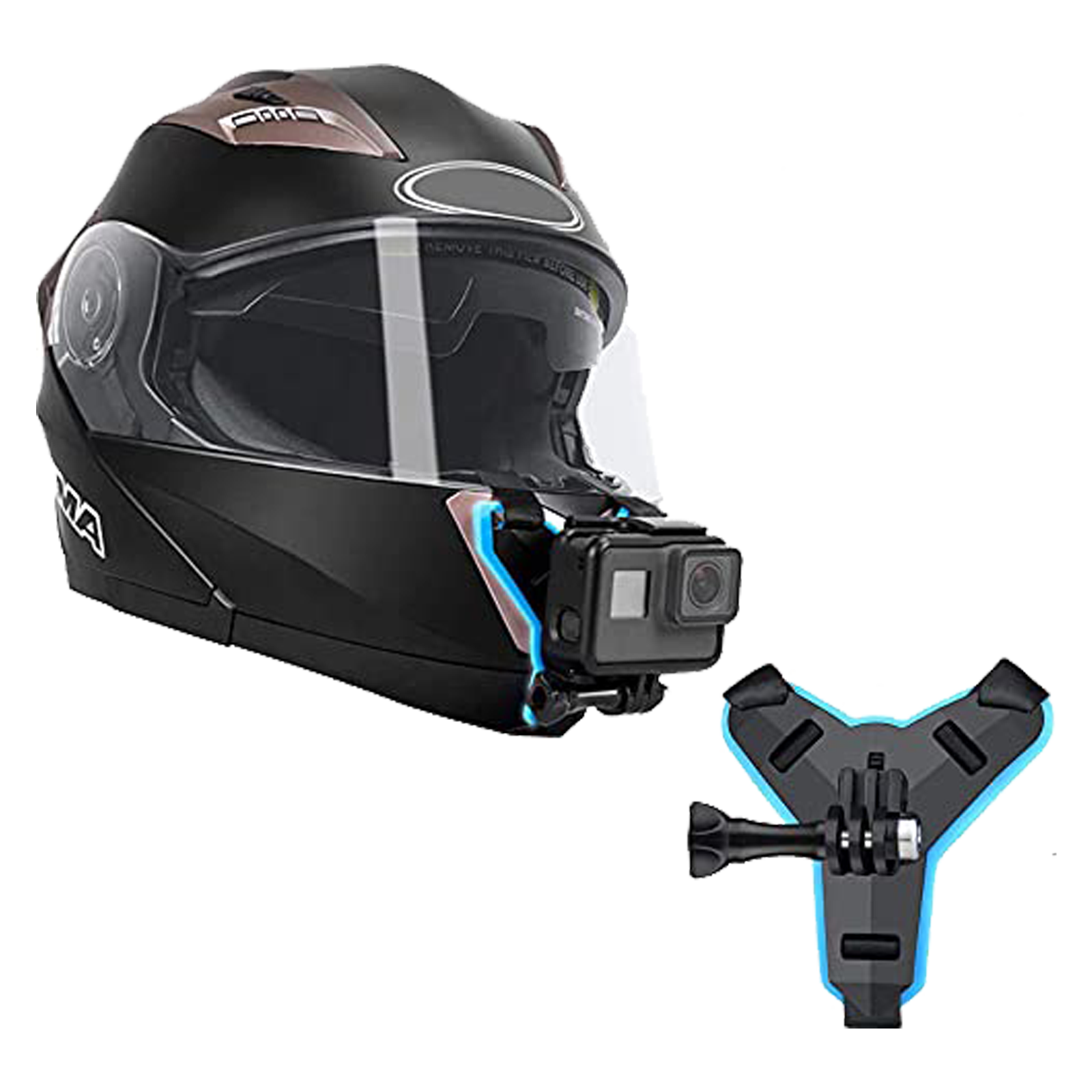 HIFFIN Helmet Chin Strap Mount for Camera (180 Degree Adjustable, Black & Blue)