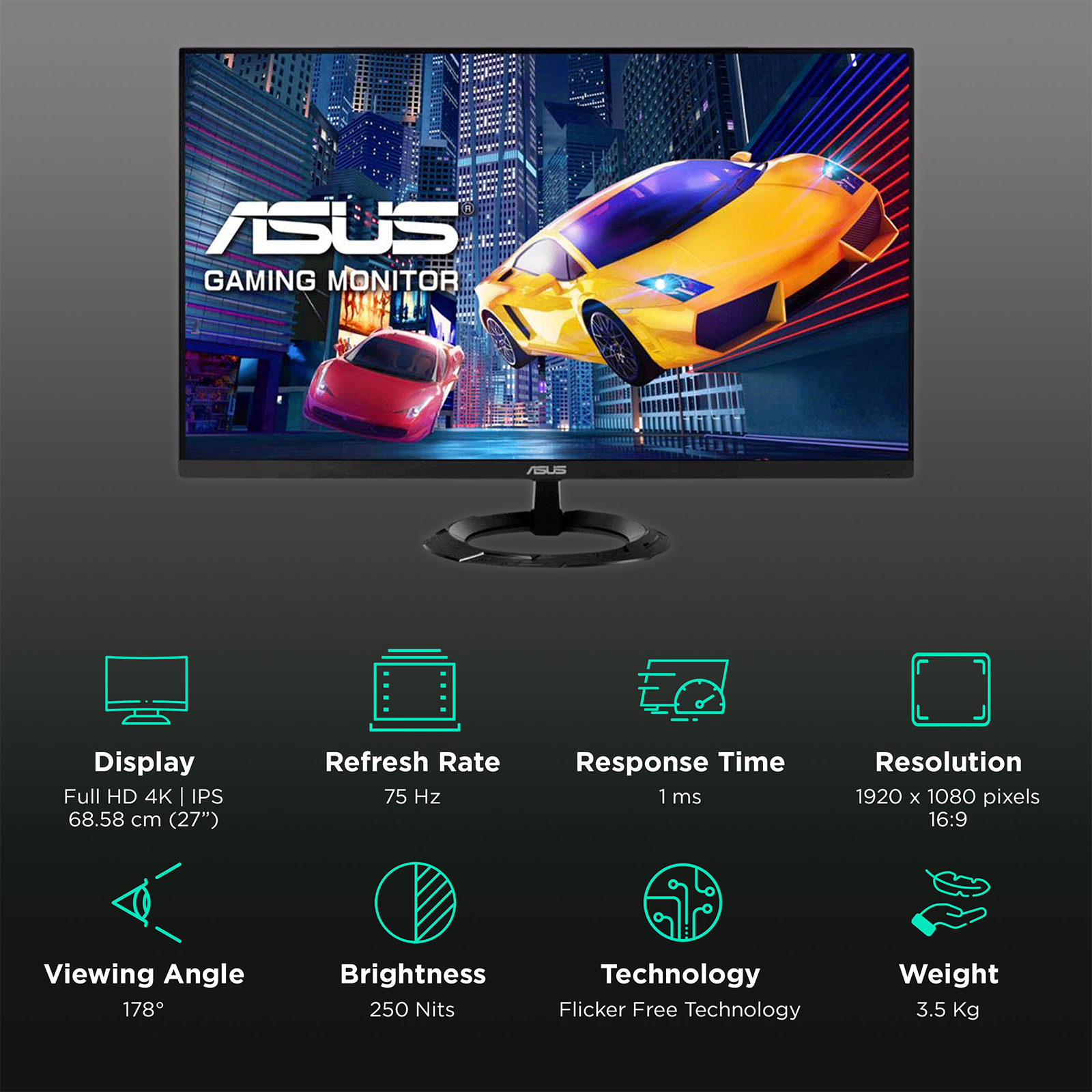 Monitor Inches) Croma - Black) VZ279HEG1R, (FreeSync VGA, Technology, + Panel VRR Flat HDMI Asus Hz, HD (27 Gaming Buy Full 68.58cm 75 Online