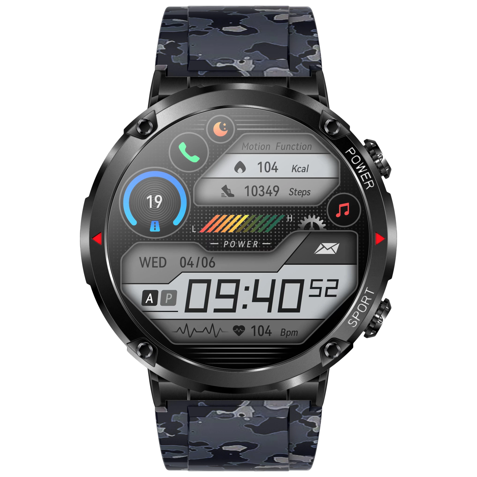 FIRE-BOLTT Sphere Smartwatch with Bluetooth Calling (40.6mm HD Display, IP68 Water Resistant, Camo Black Strap)