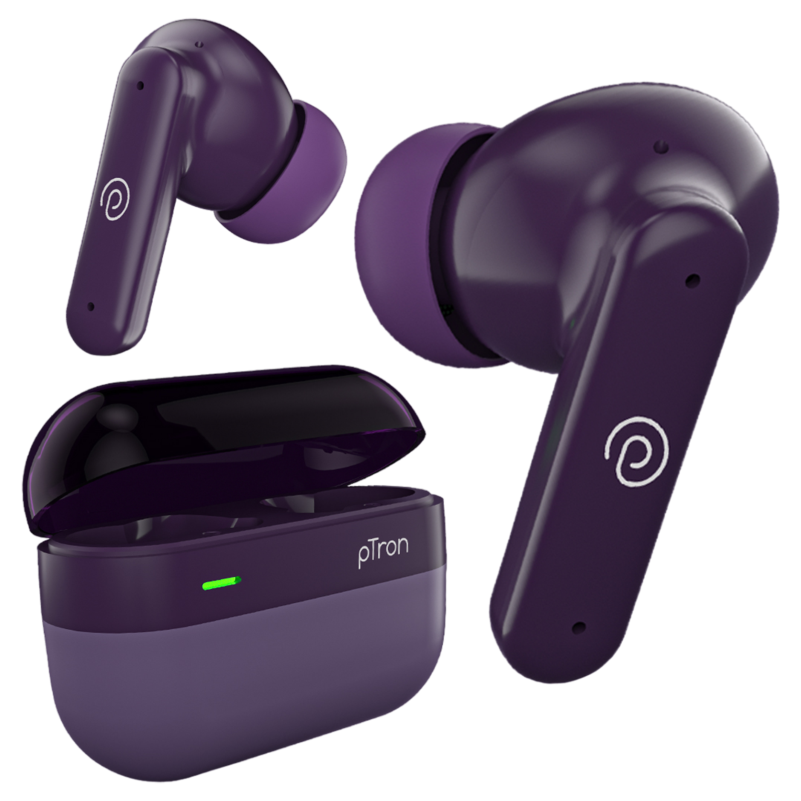 pTron BudSENS 1 TWS Earbuds with Active Noise Cancellation (IPX5 Water Resistant, Fast Charging, Purple)