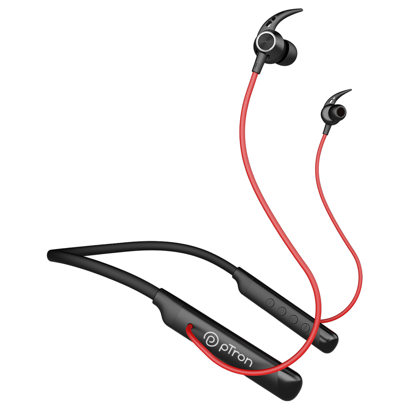 pTron InTunes Ultra Neckband with Environmental Noise Cancellation (IPX4 Water Resistant, Fast Charging, Black and Red)
