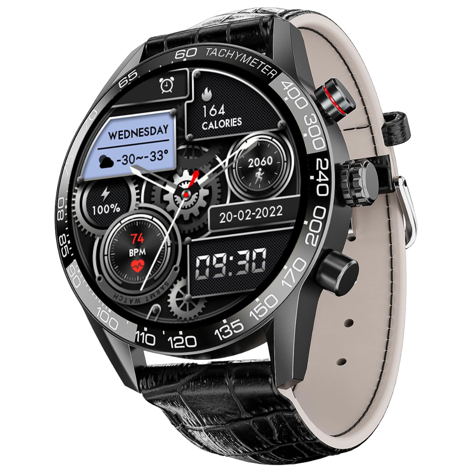 boAt Enigma Z40 Smartwatch with Bluetooth Calling (33.52mm TFT Display, IP67 Sweat and Splash Resistant, Black Leather Strap)