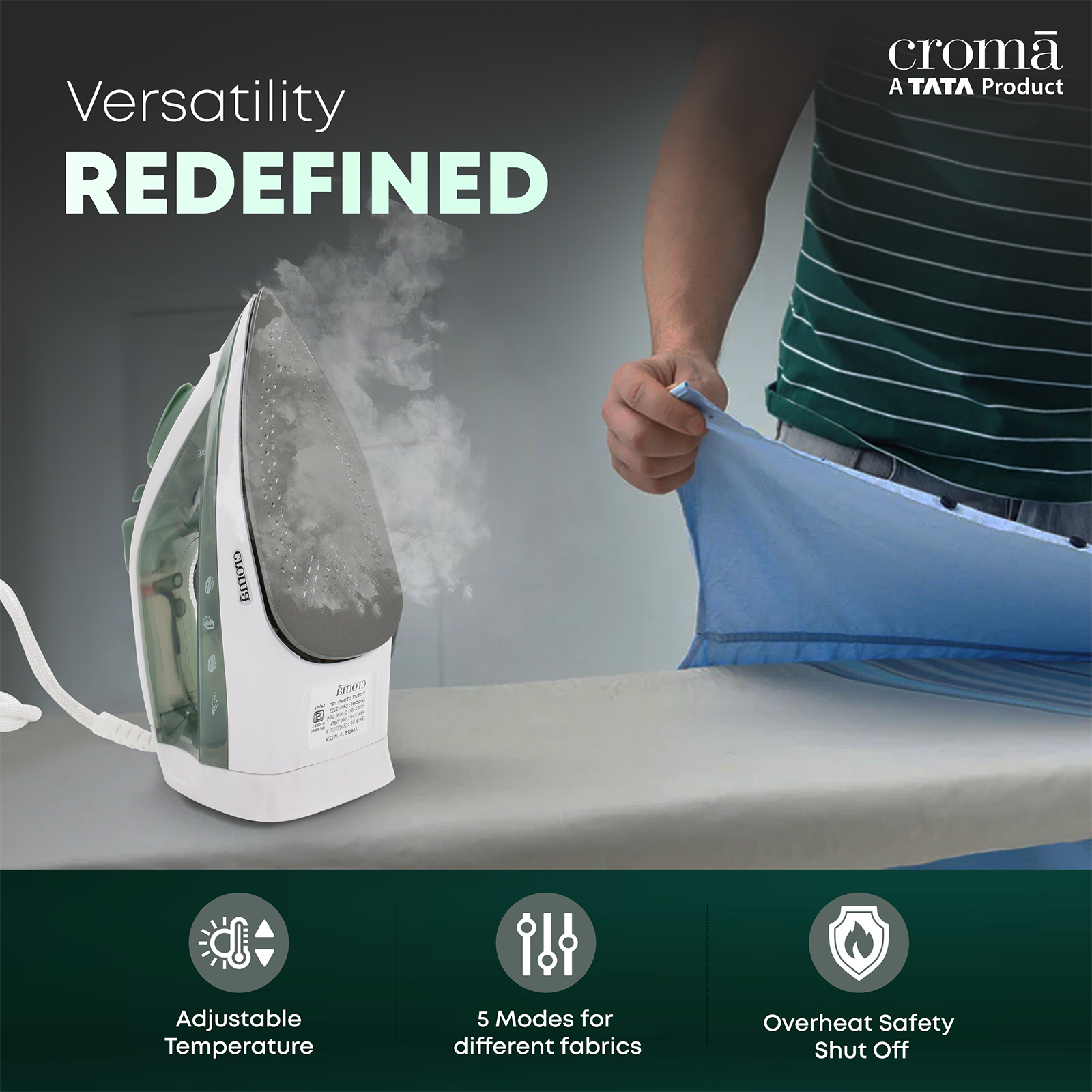 Buy Croma 1600 Watts Steam Iron (Overheat Safety, CRAH2053, Grey