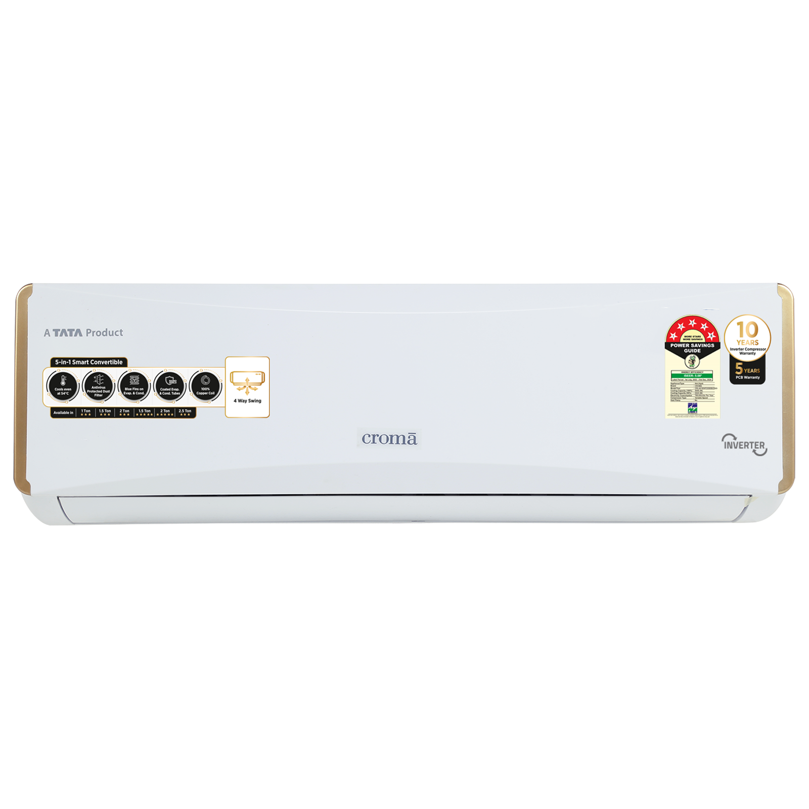 Croma 5 in 1 Convertible 1.5 Ton 5 Star Inverter Split AC with Dust Filter (2024 Model, Copper Condenser, CRLA018INF255958)