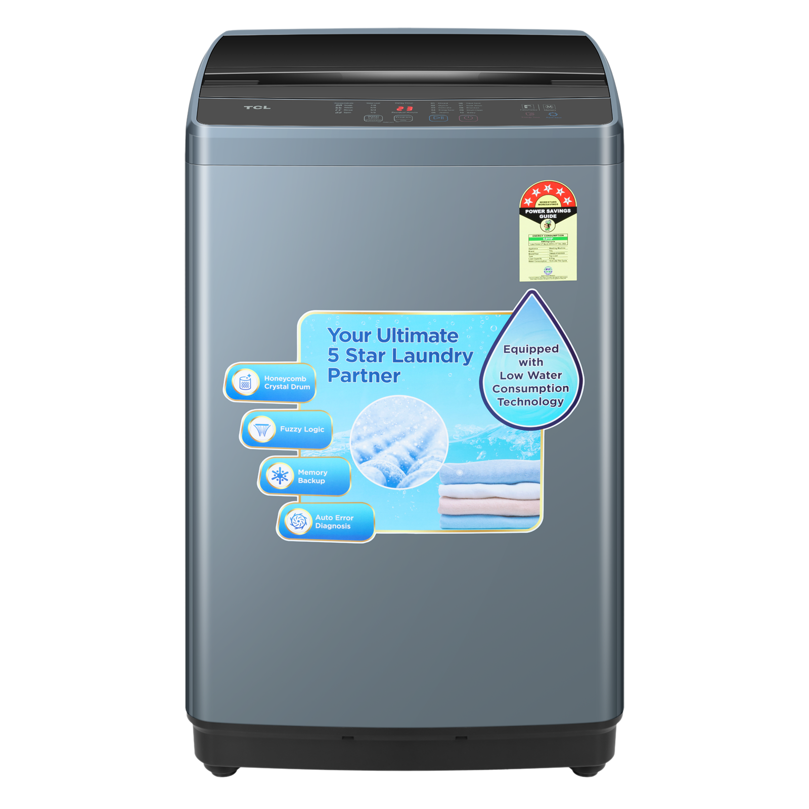 

TCL 7 kg 5 Star Fully Automatic Top Load Washing Machine (F103, F3070TLG, Water Blow Pulsator, Dark Grey)