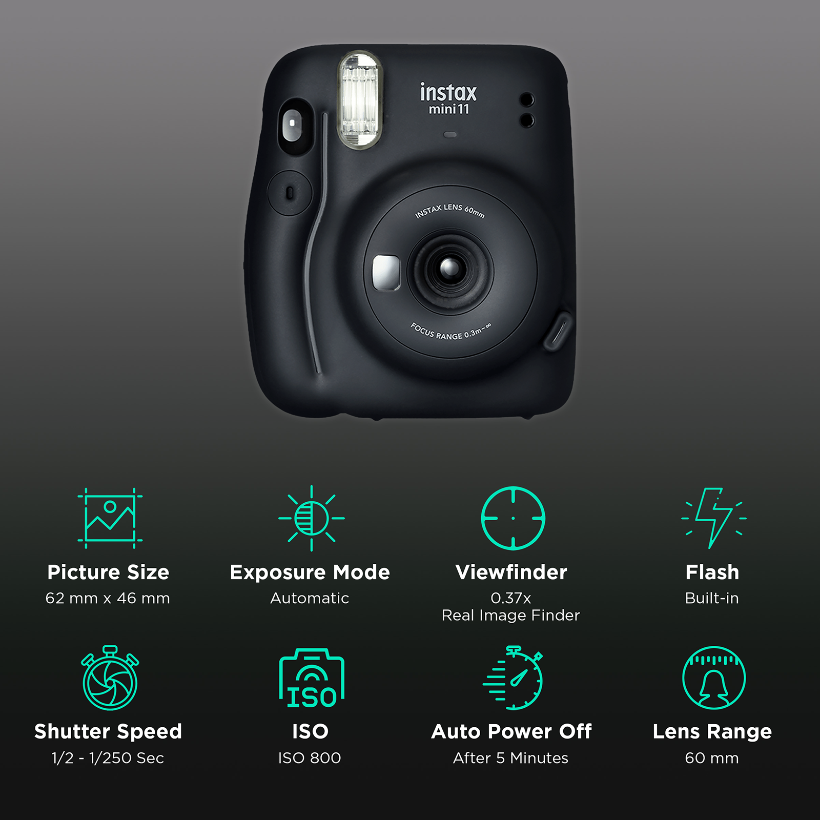 FUJIFILM Instax Mini 11 Instant Camera (Charcoal Grey)