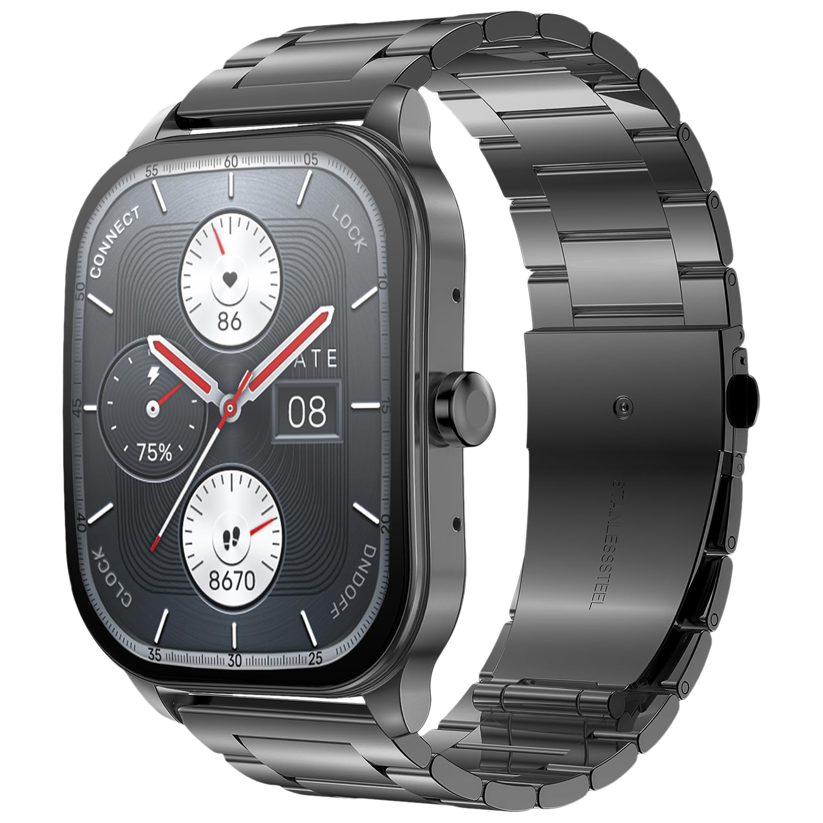 amazfit Pop 3S Smartwatch with Bluetooth Calling (49.7mm HD AMOLED Display, IP68 Water Resistant, Metallic Black Strap)