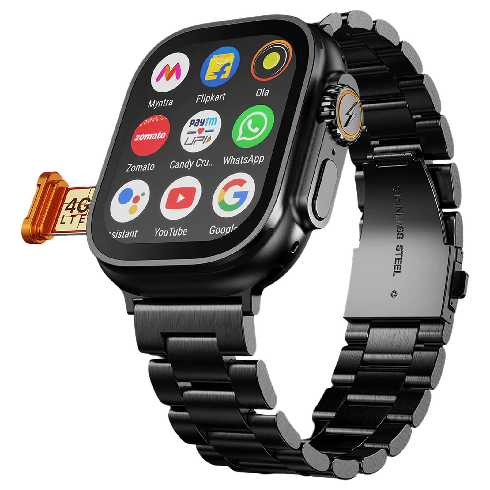 

FIRE-BOLTT Oracle Wi-Fi+4G SIM Android OS Wristphone (49mm Display, In Built GPS, Black Chrome Strap)