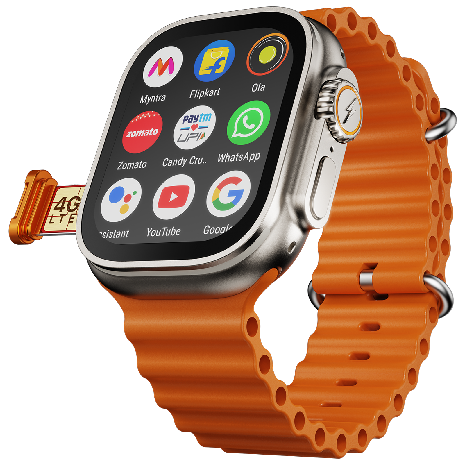 FIRE-BOLTT Oracle Wi-Fi+4G SIM Android OS Wristphone (49mm Display, In Built GPS, Orange Horizon Strap)