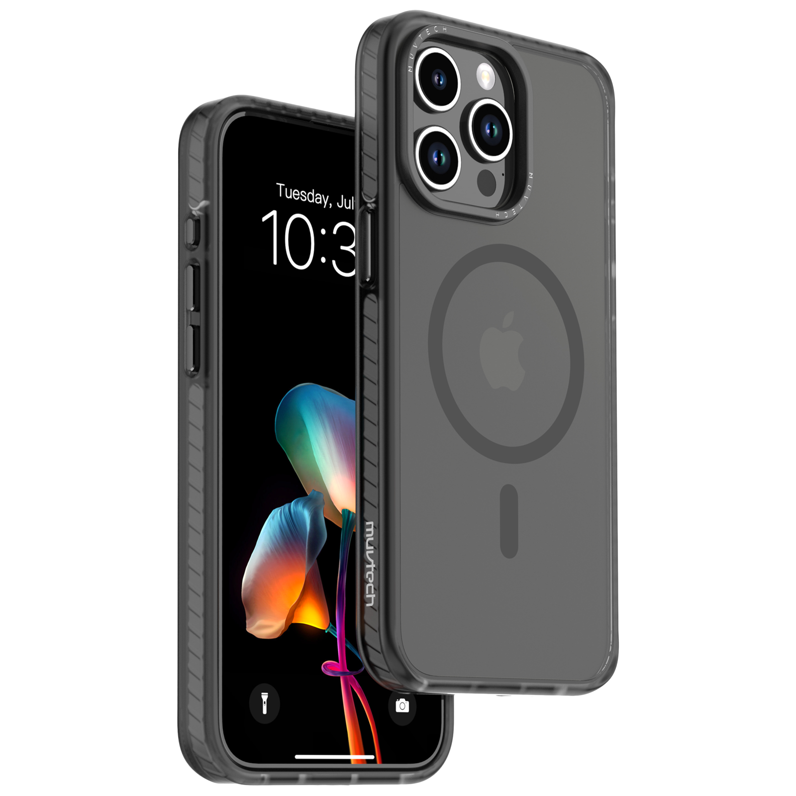 

Muvtech Oslo Snap TPU, TPE and Polycarbonate Back Cover for iPhone 15 Pro Max (Camera Protection, Black)