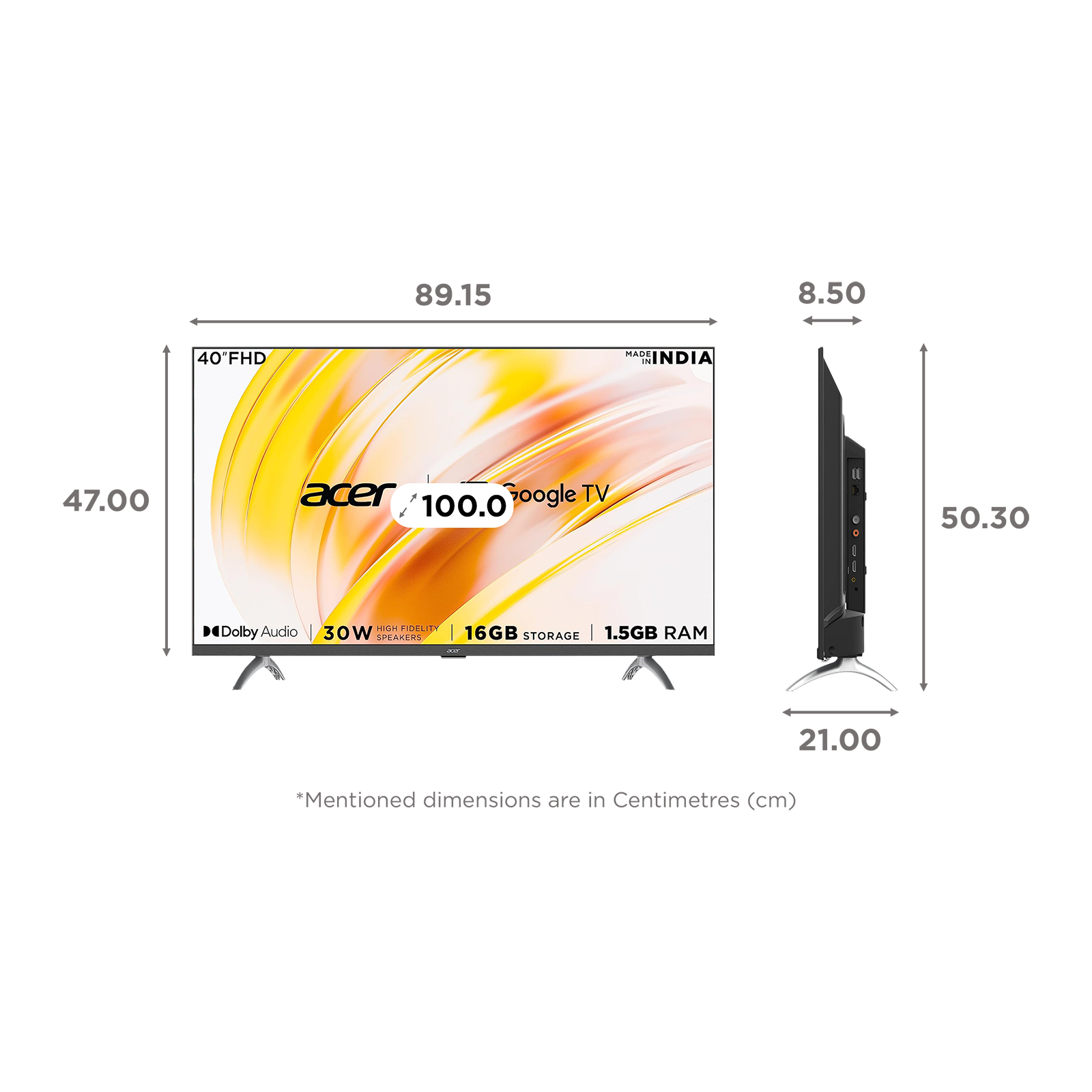 Acer 100 cm (40 inches) Advanced I Series Full HD Smart LED Google TV  AR40GR2841FDFL (Black)