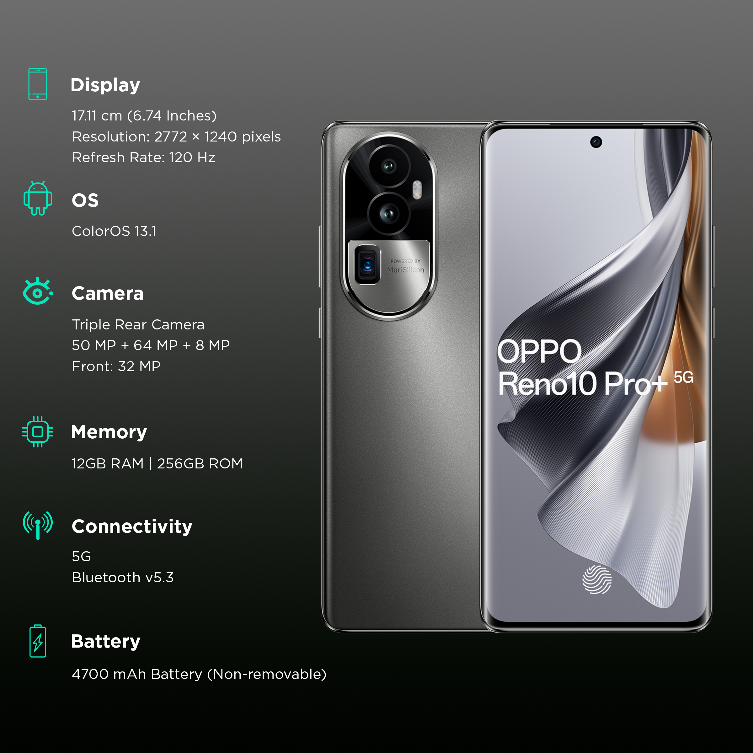 Oppo Reno 10 Pro+ 5G Dual Sim 256GB - Silver / Grey
