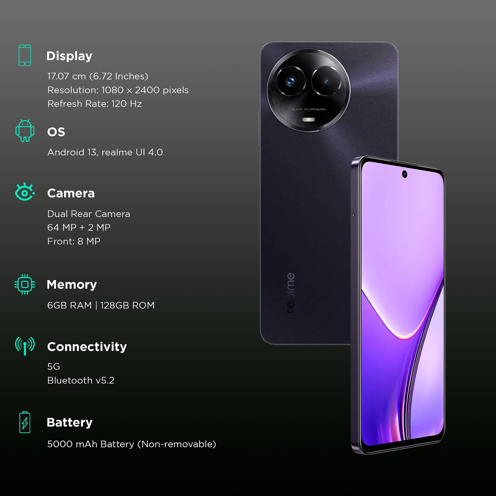 Buy realme C67 5G (6GB RAM, 128GB, Dark Purple) Online - Croma