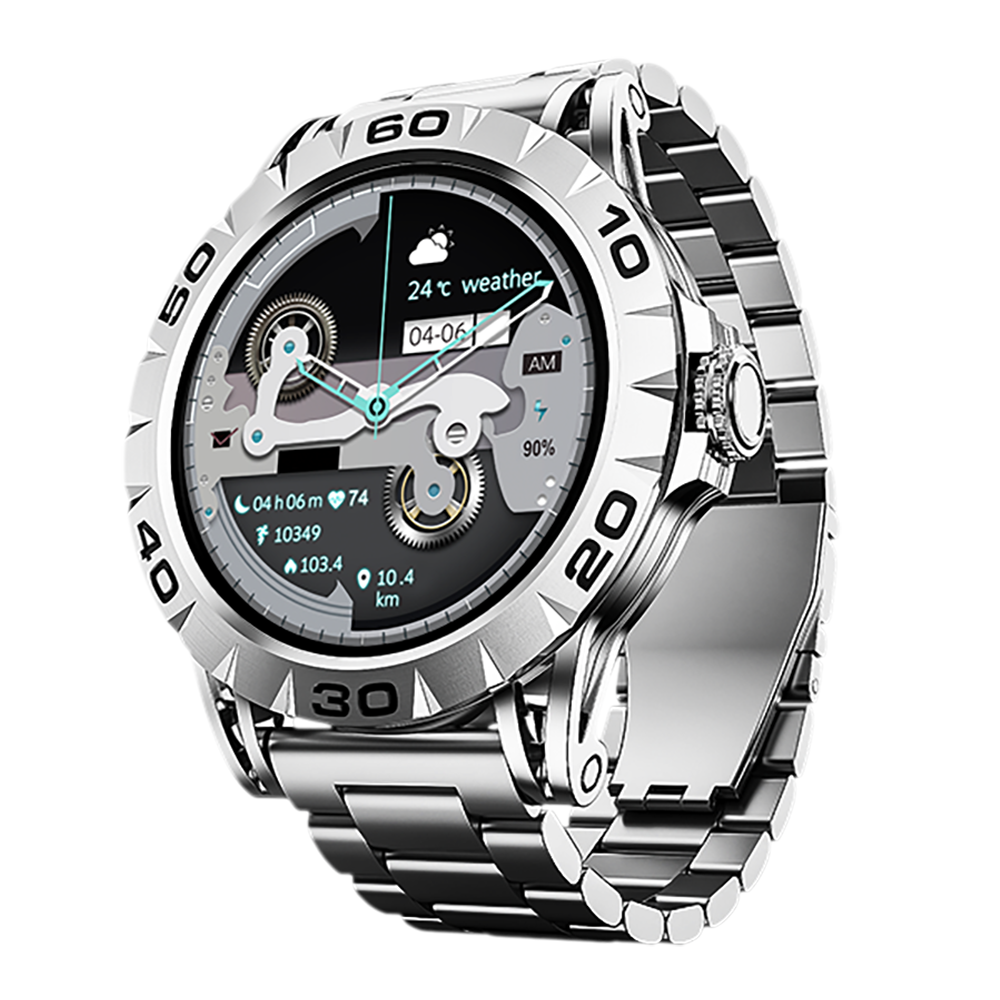 boAt Enigma Z30 Smartwatch with Bluetooth Calling (36.3mm AMOLED Display, IP67 Sweat Resistant, Classic Silver Strap)