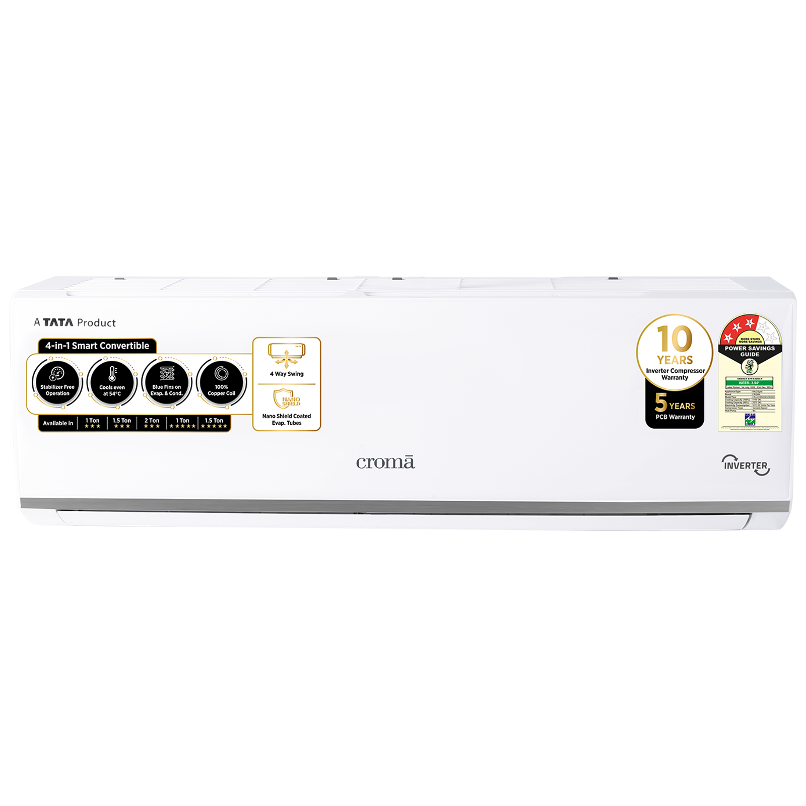 

Croma 4 in 1 Convertible 1.5 Ton 3 Star Inverter Split AC with Dust Filter (2024 Model, Copper Condenser, CRLA018IND283259), White