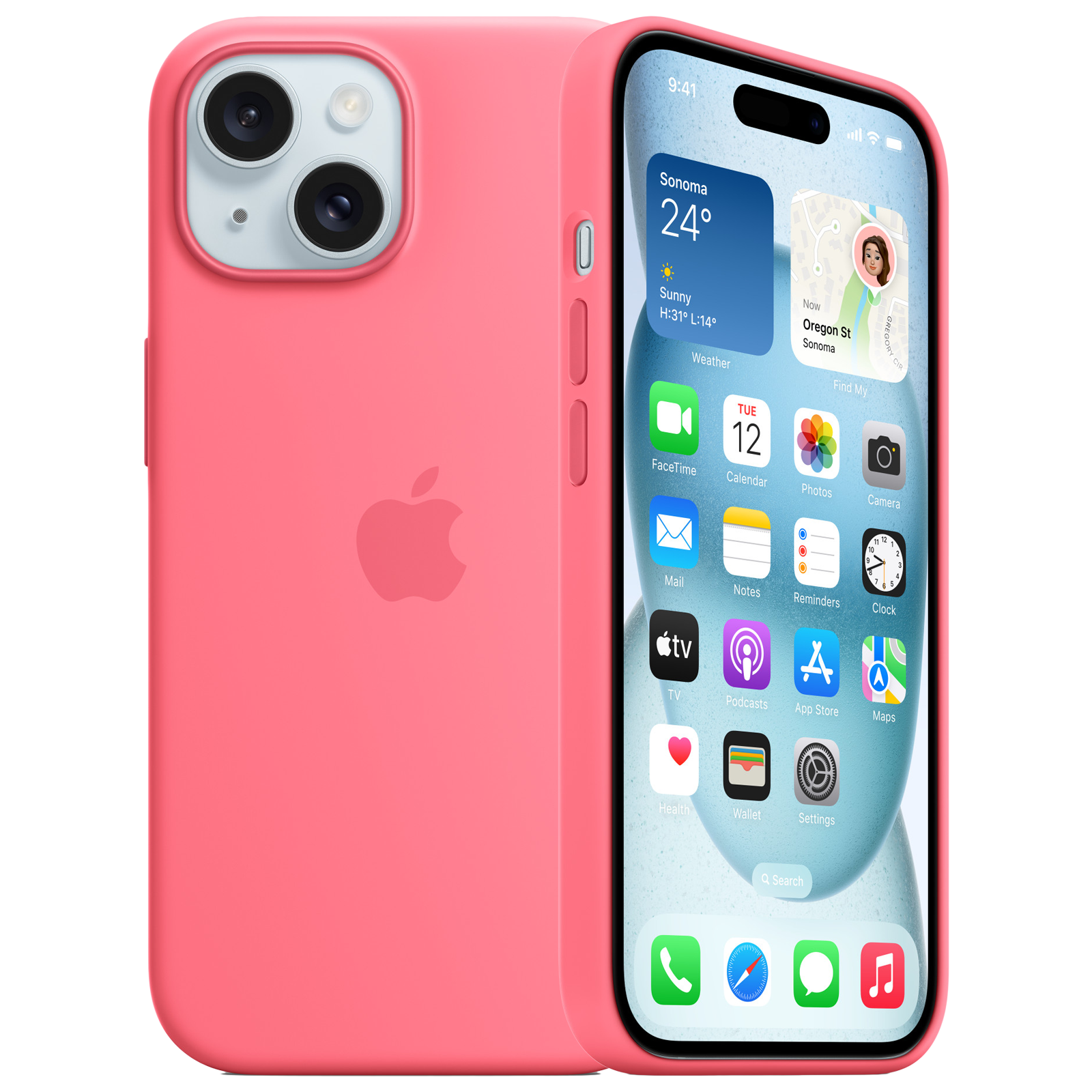 

Apple Soft Silicone Back Cover for Apple iPhone 15 (Supports Wireless Charging, Pink)