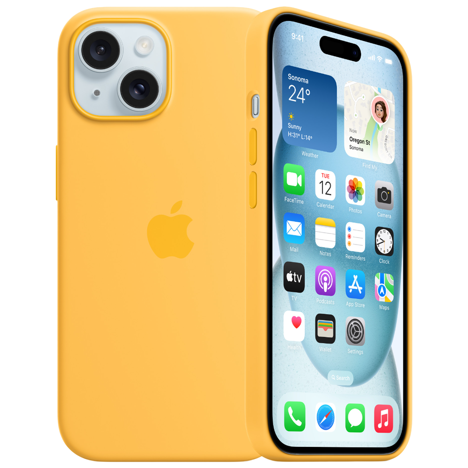 

Apple Soft Silicone Back Cover for Apple iPhone 15 (Supports Wireless Charging, Sunshine)