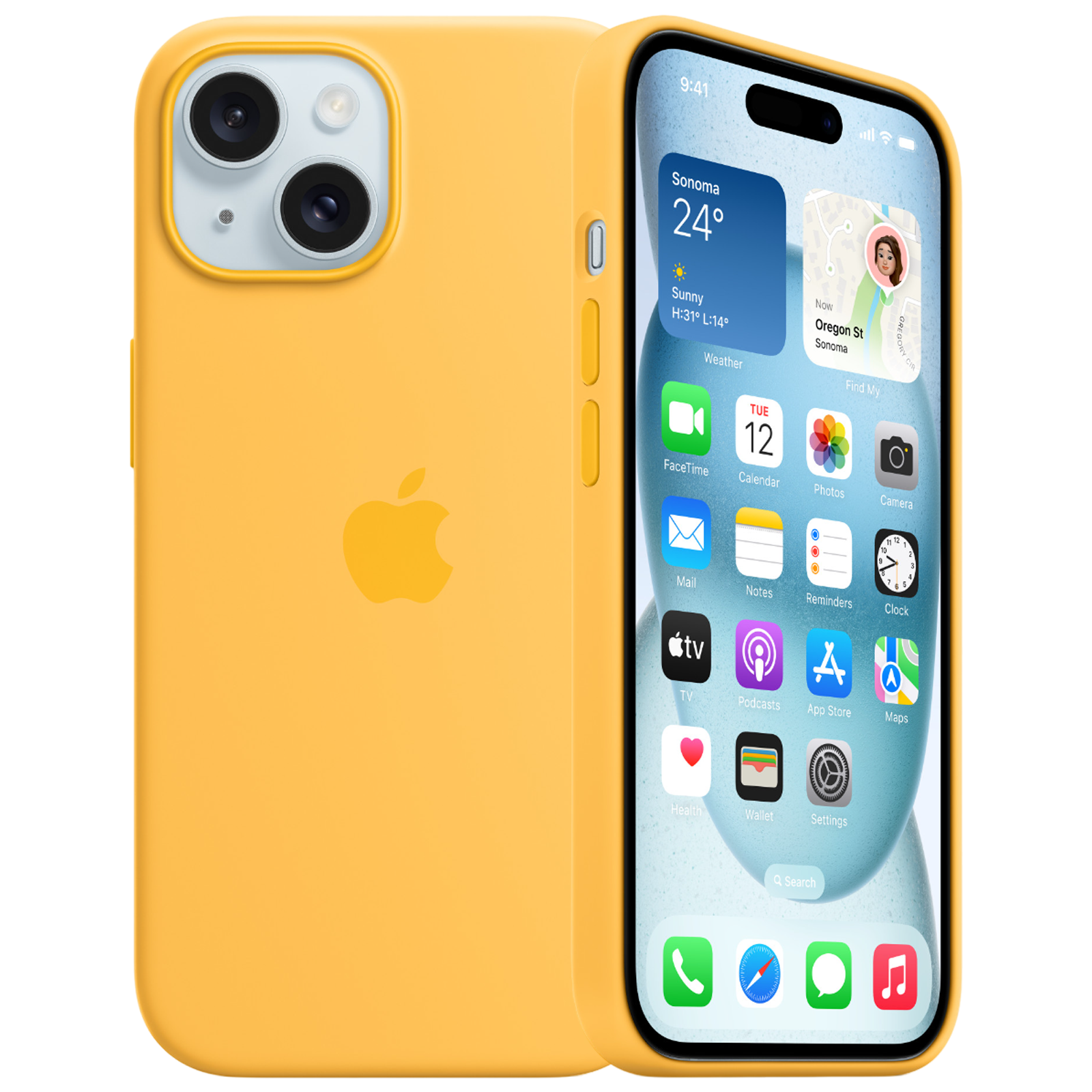 

Apple Soft Silicone Back Cover for Apple iPhone 15 Plus (Supports Wireless Charging, Sunshine)