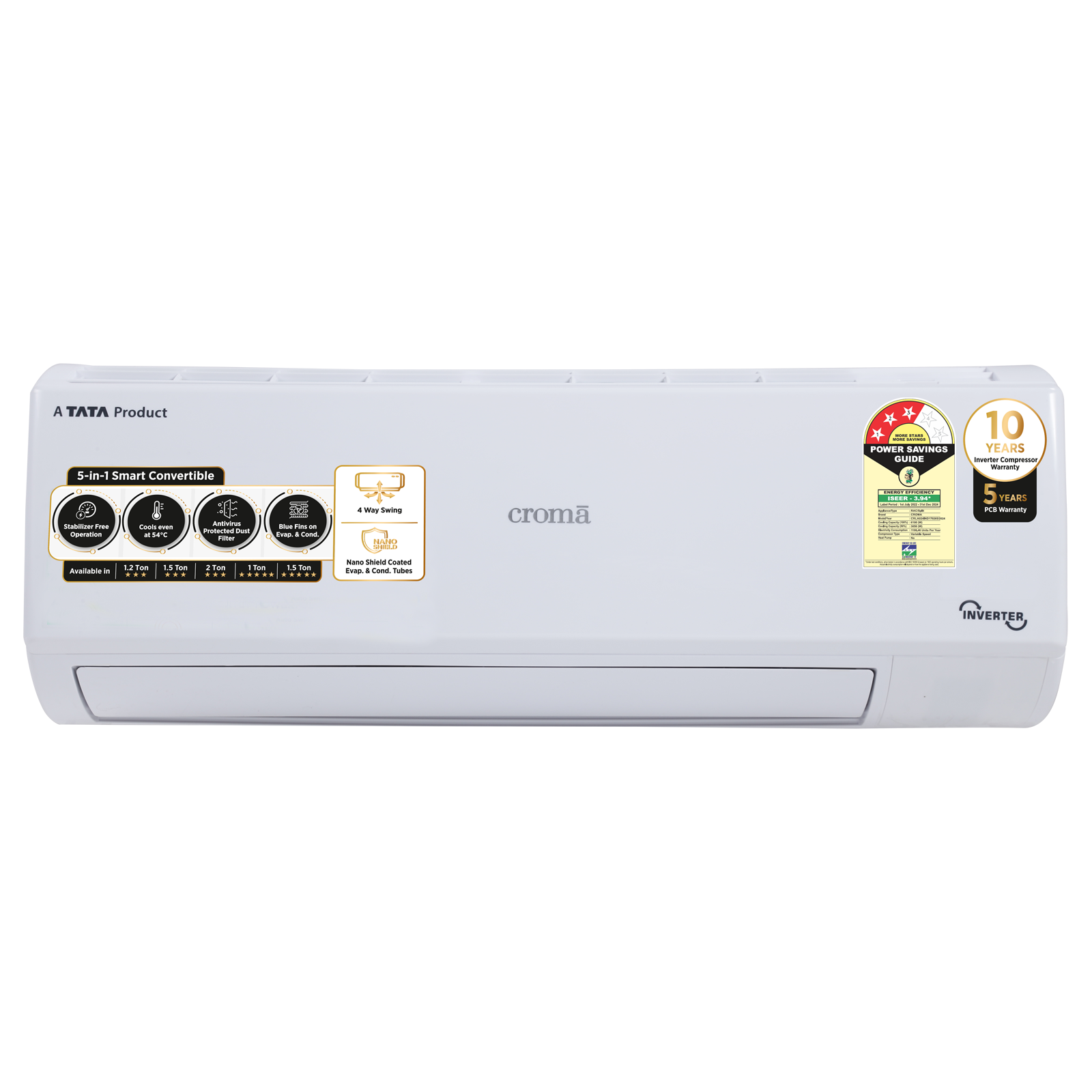 Croma 5 in 1 Convertible 2 Ton 3 Star Inverter Split AC with Dust Filter (2024 Model, Copper Condenser, CRLA024IND170265)