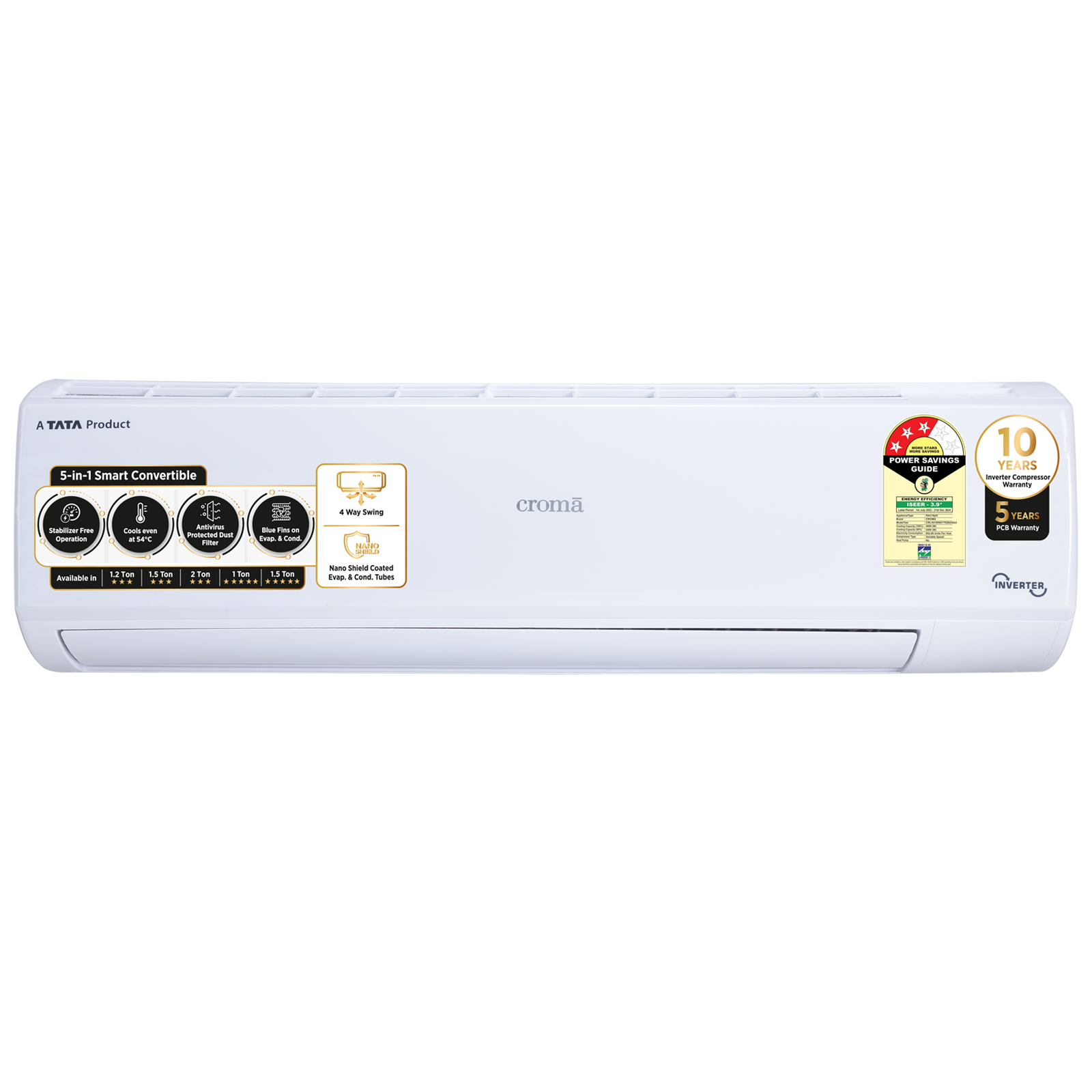 Croma 5 in 1 Convertible 1.5 Ton 3 Star Inverter Split AC with Dust Filter (2024 Model, Copper Condenser, CRLA018IND170264)