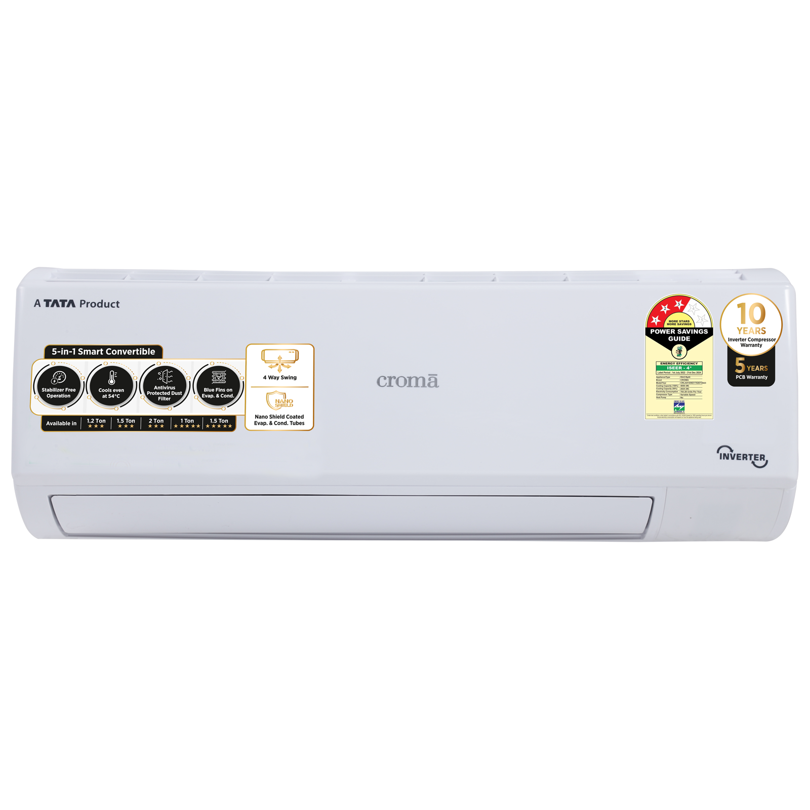 Croma 5 in 1 Convertible 1.2 Ton 3 Star Inverter Split AC with Dust Filter (Copper Condenser, CRLA014IND170267)