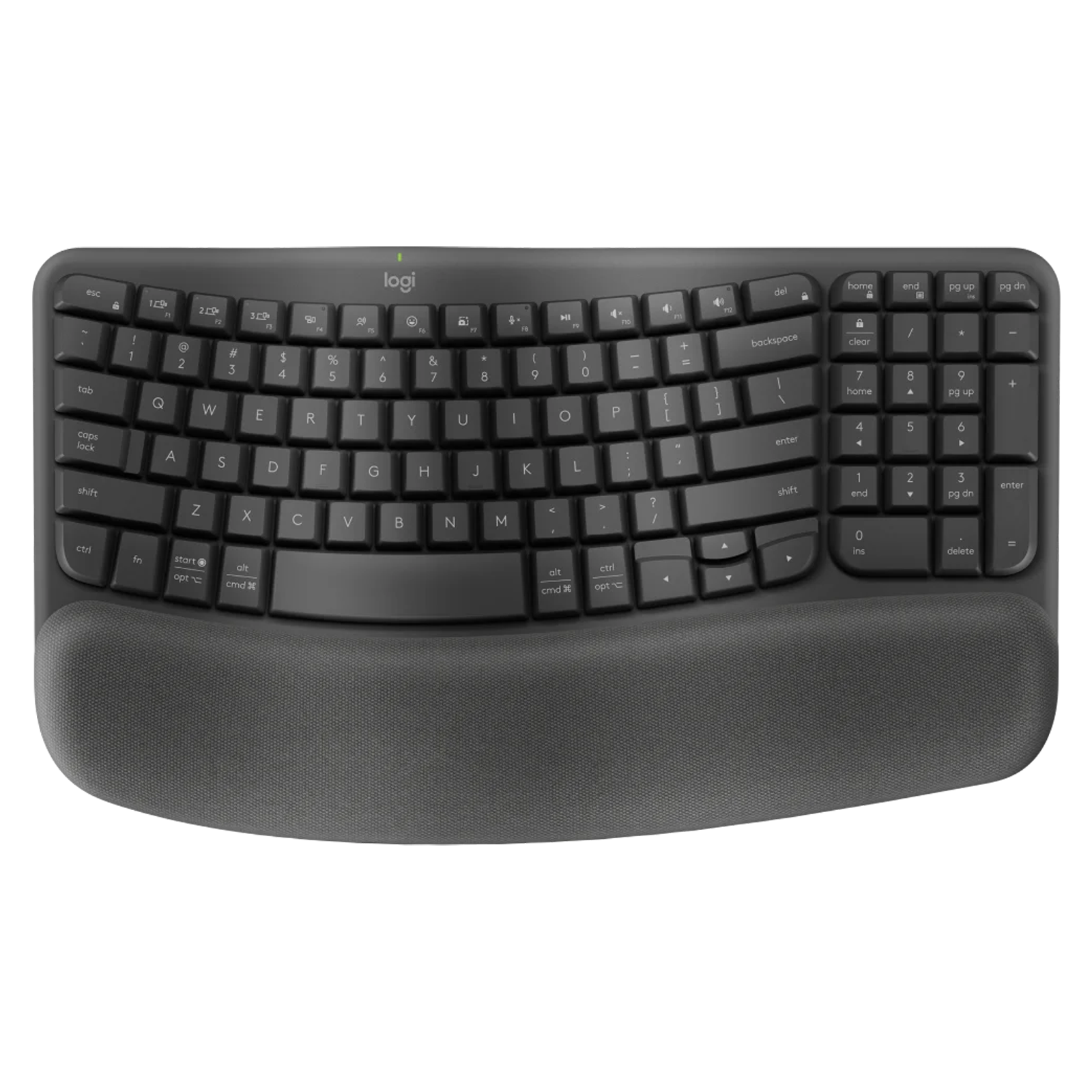 logitech Wave Keys Bluetooth Wireless Keyboard with Cushioned Palm Rest (Easy Switch Keys, Graphite)