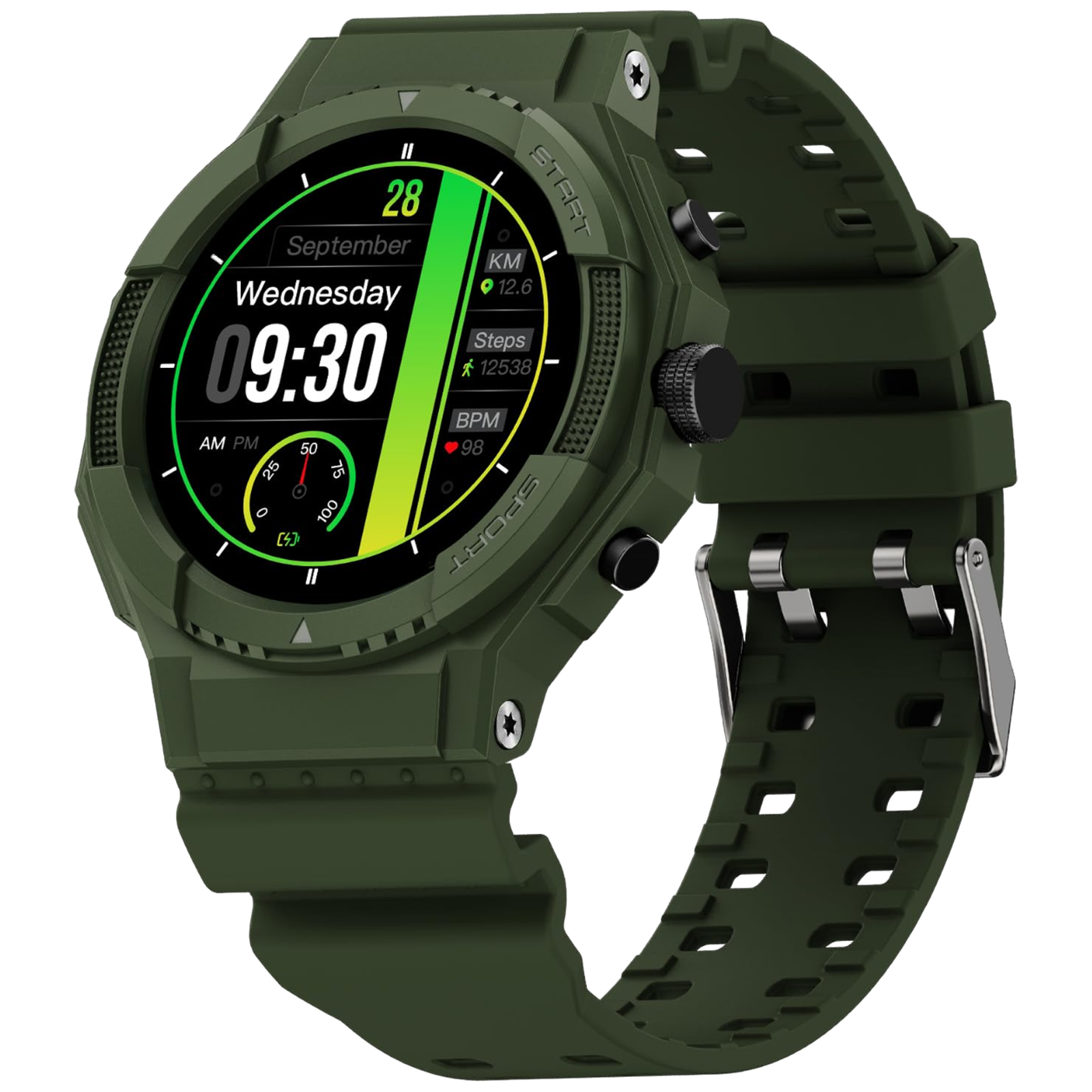 FIRE-BOLTT Quest Smartwatch with Bluetooth Calling (35.3mm HD Display, IP67 Water Resistant, Wildwood Green Strap)