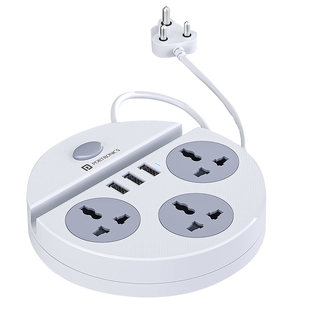 PORTRONICS Power Plate 5 3-Sockets Extension Board (1.5 Meters, 3 USB Charging Slots, POR 1359, White)