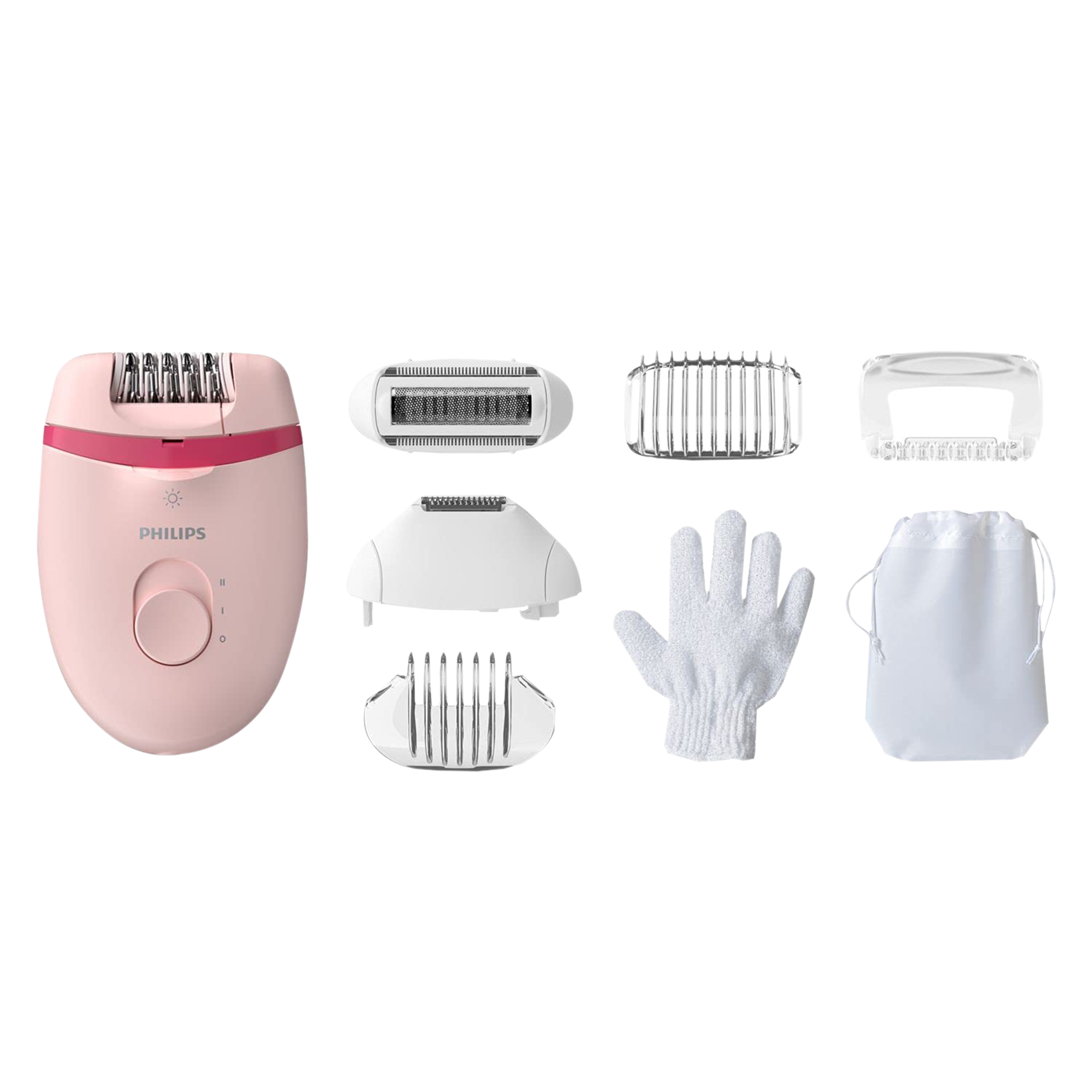 PHILIPS Satinelle Essential Corded Wet & Dry Epilator for Arms, Legs & Intimate Areas with 5 Interchangeable Heads (Efficient Epilation System, Pink)