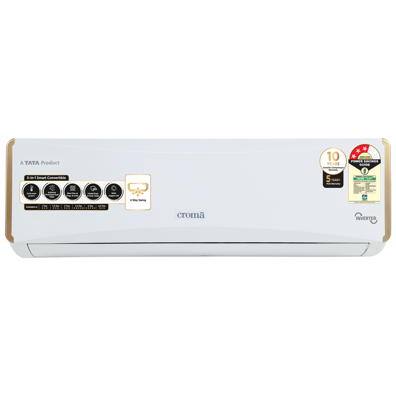 Croma 5 in 1 Convertible 2 Ton 3 Star Inverter Split AC with PM 2.5 Filter (2024 Model, Copper Condenser, CRLA022IND255959)