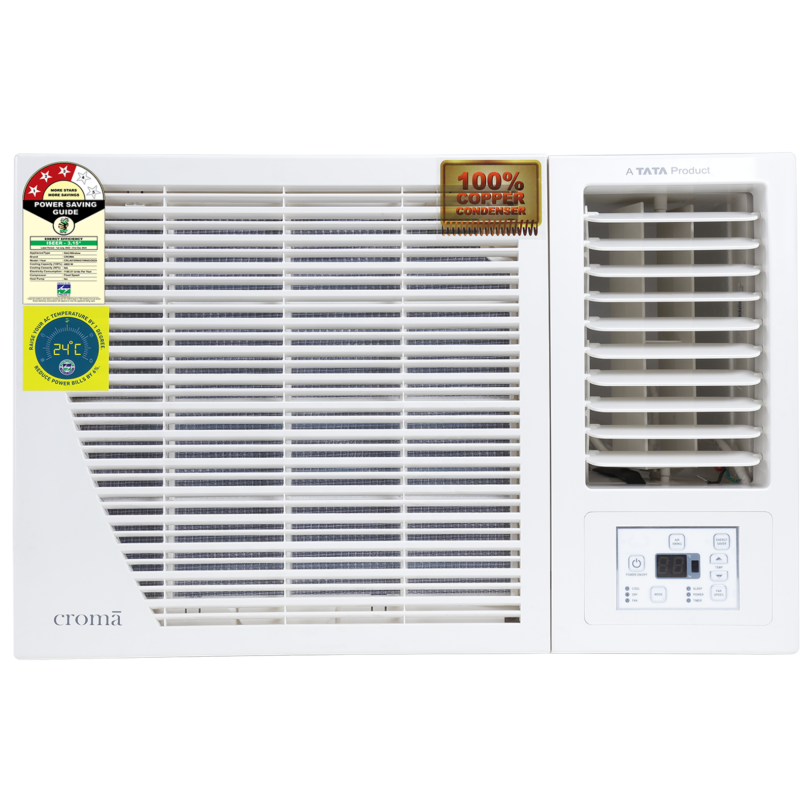 Croma 1.5 Ton 3 Star Fixed Speed Window AC (2024 Model, Copper Condenser, Dust Filter, CRLA018WAD199403)