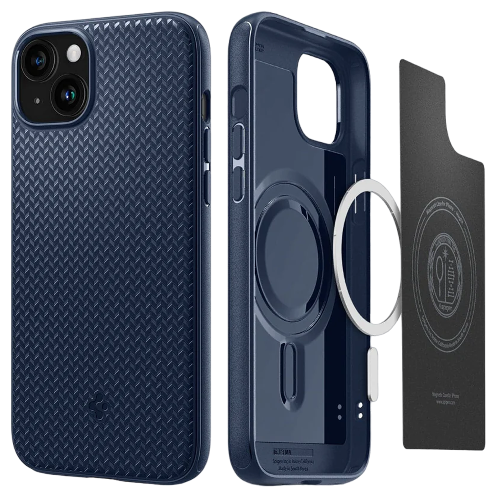 

spigen Mag Armor MagFit TPU Back Cover for iPhone 15 (Air Cushion Technology, Navy Blue)