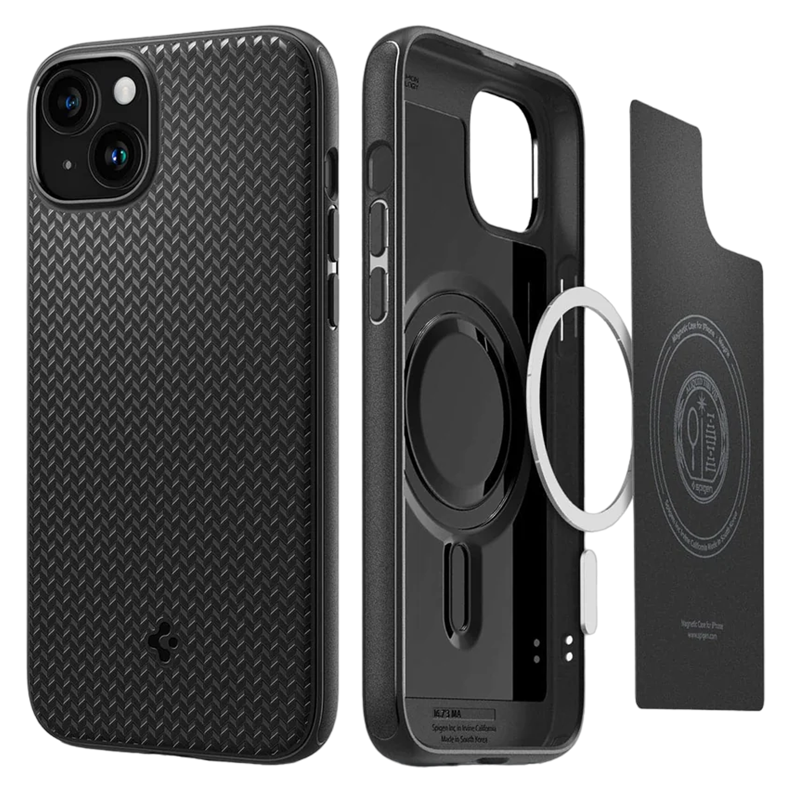 spigen Mag Armor MagFit Thermoplastic Polyurethane Back Case for iPhone 15 Plus (Air Cushion Technology, Matte Black)