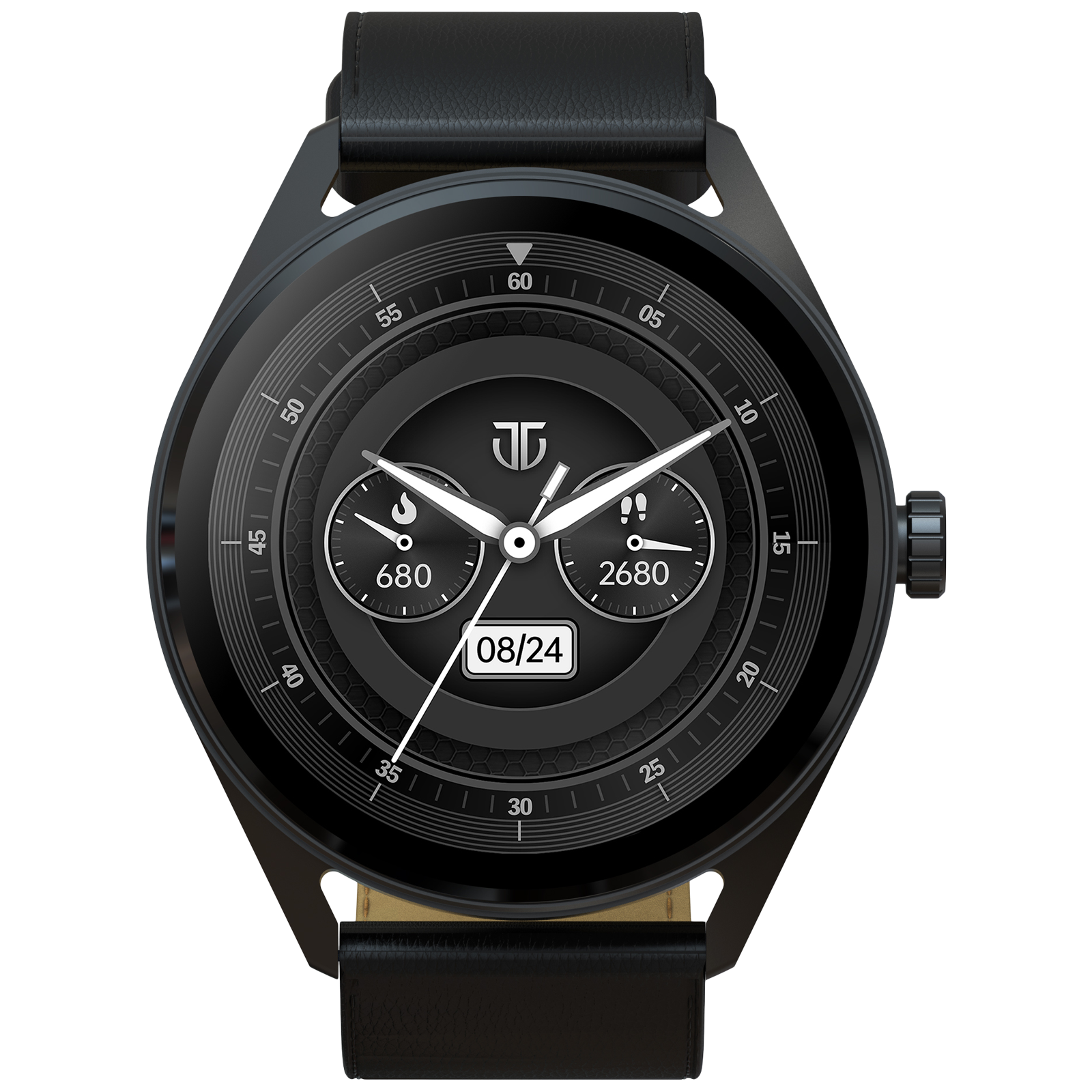 TITAN Crest Smartwatch with Bluetooth Calling (36.3mm AMOLED Display, IP68 Water Resistant, Black Leather Strap)