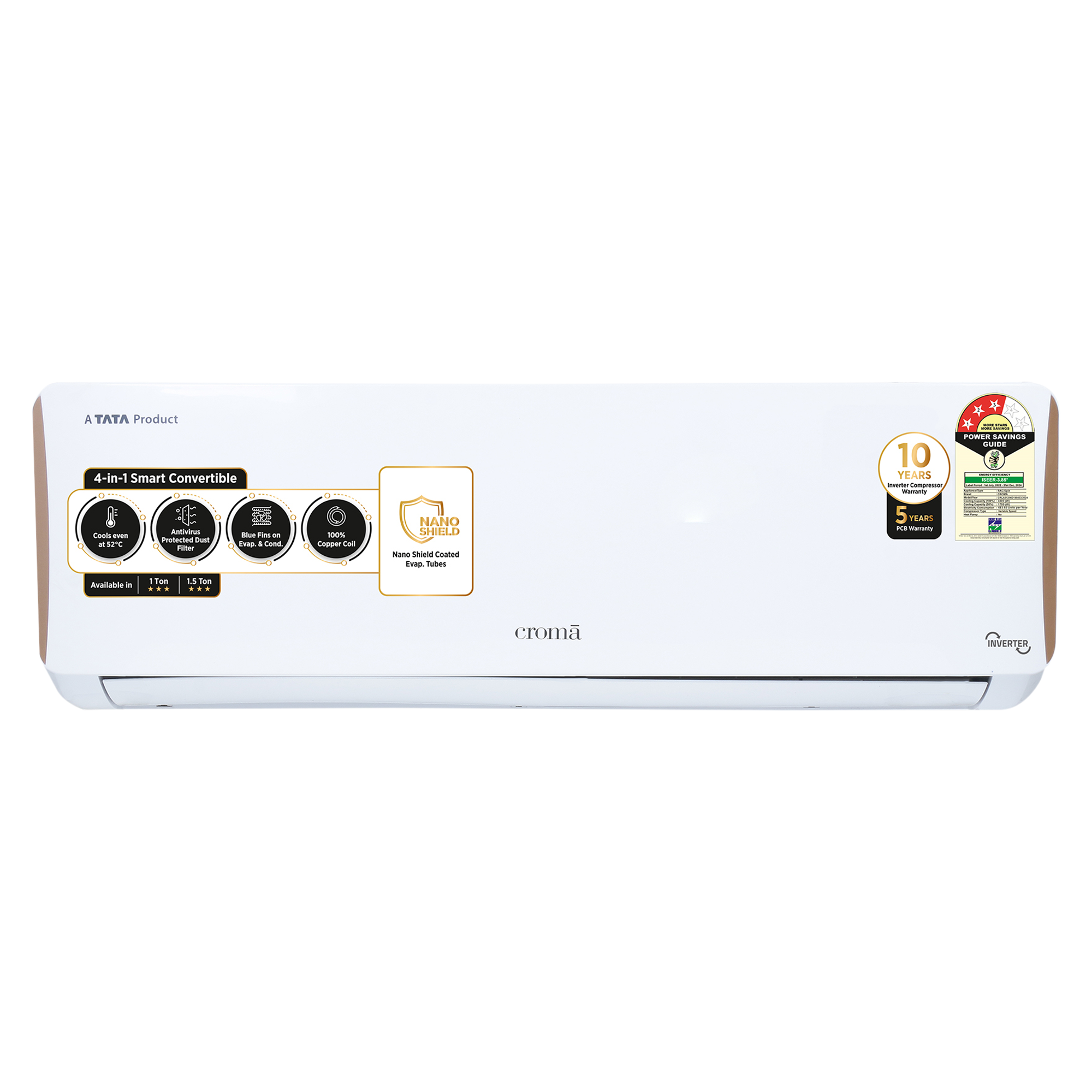 Croma 4 in 1 Convertible 1.5 Ton 3 Star Inverter Split AC with Dust Filter (2024 Model, Copper Condenser, CRLA018IND199454)