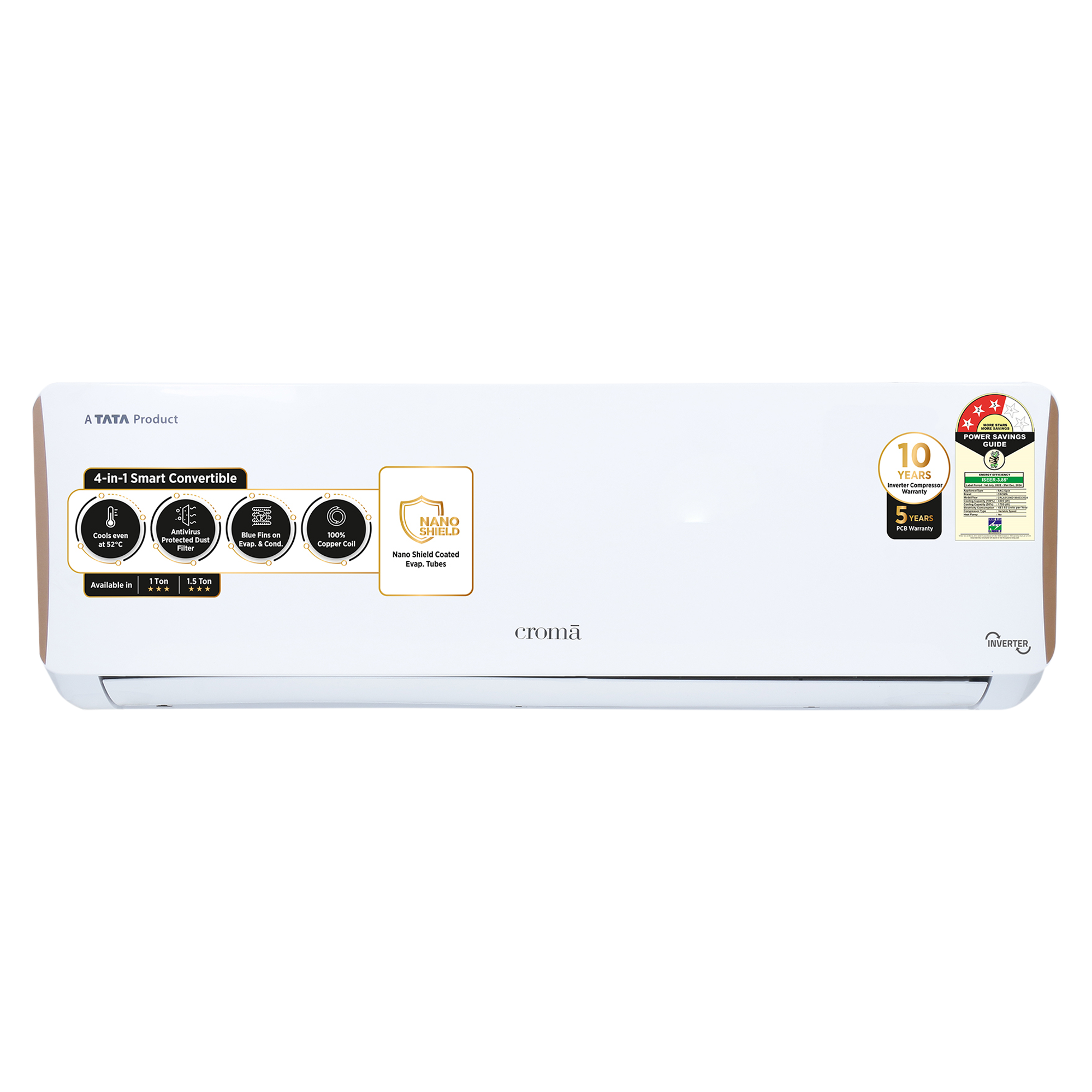 

Croma 4 in 1 Convertible 1.5 Ton 3 Star Inverter Split AC with Dust Filter (2024 Model, Copper Condenser, CRLA018IND199454), White