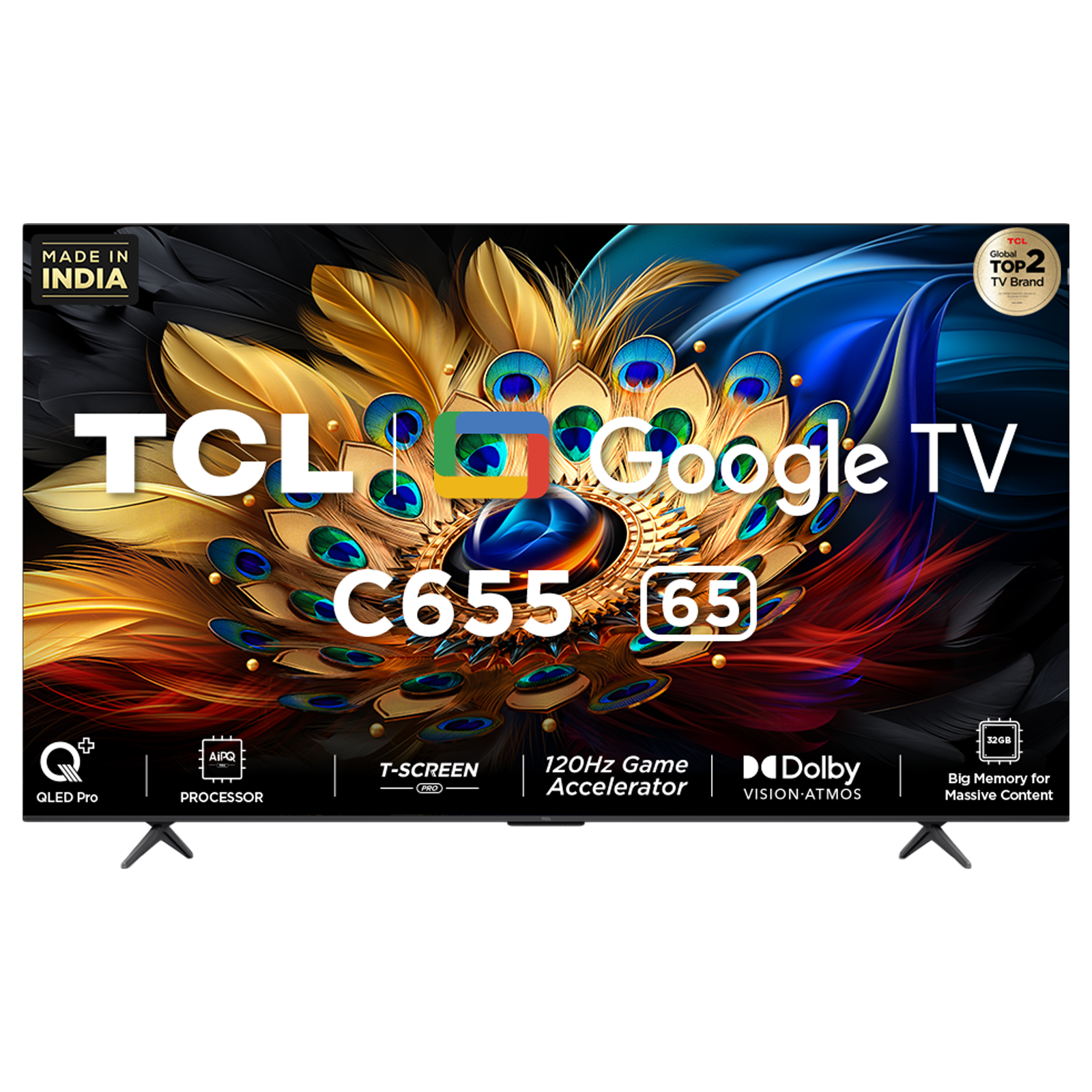 

TCL C655 165 cm (65 inch) 4K UHD QLED Smart Google TV with Dolby Vision (2024 model), Black