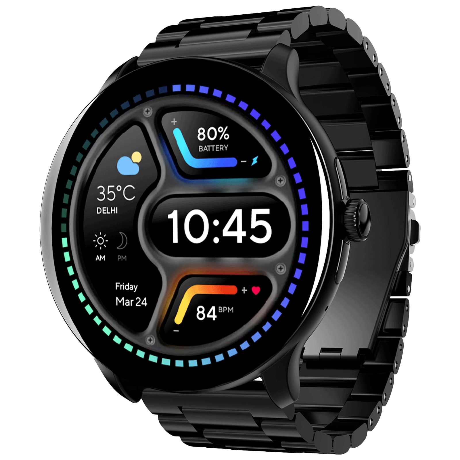 boAt Lunar Connect Pro Smartwatch with Bluetooth Calling (35.30mm AMOLED Display, IP68 Water Resistant, Metallic Black Strap)