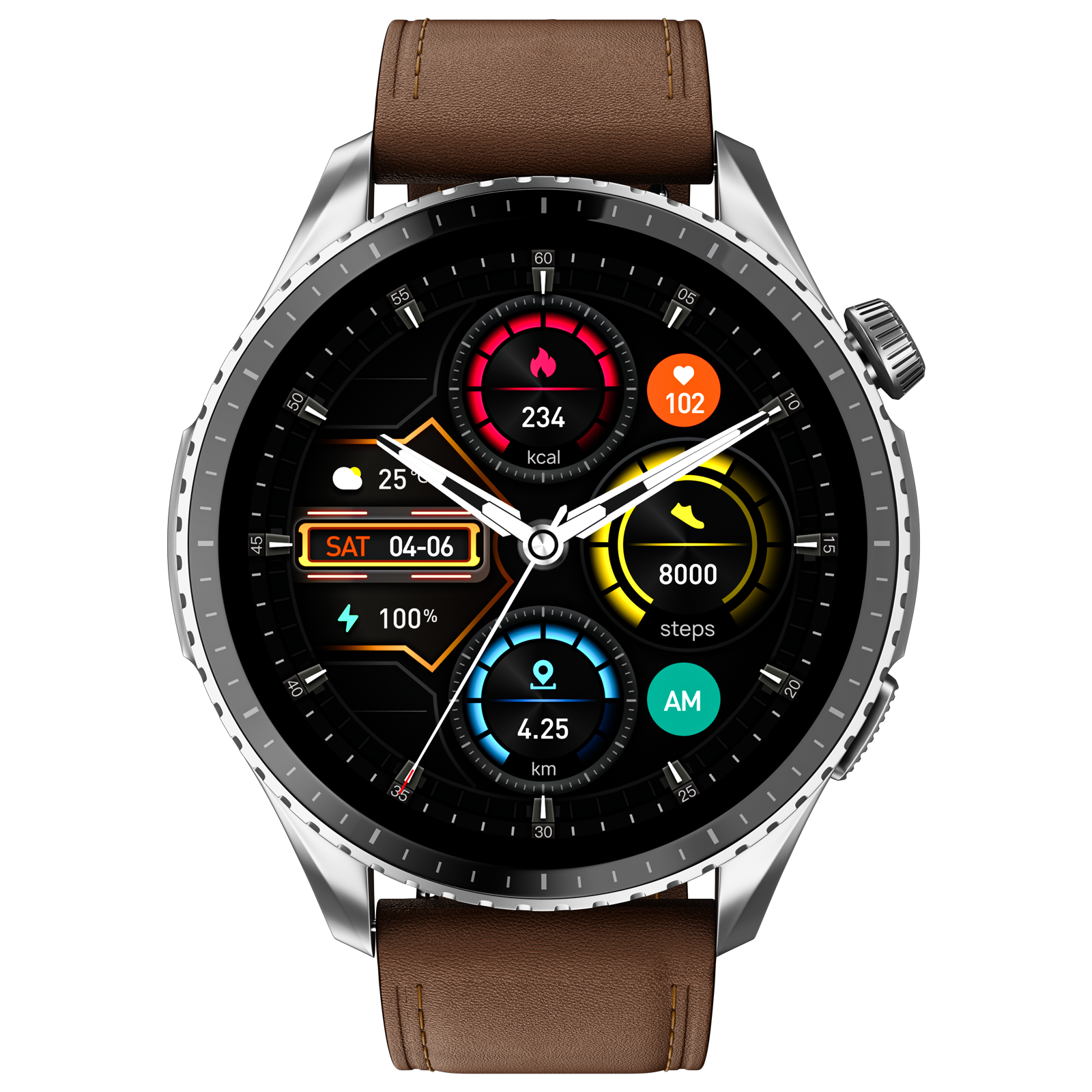 noise Origin Smartwatch with Bluetooth Calling (37.08mm AMOLED Display, 3ATM Water Resistant, Classic Brown Strap)
