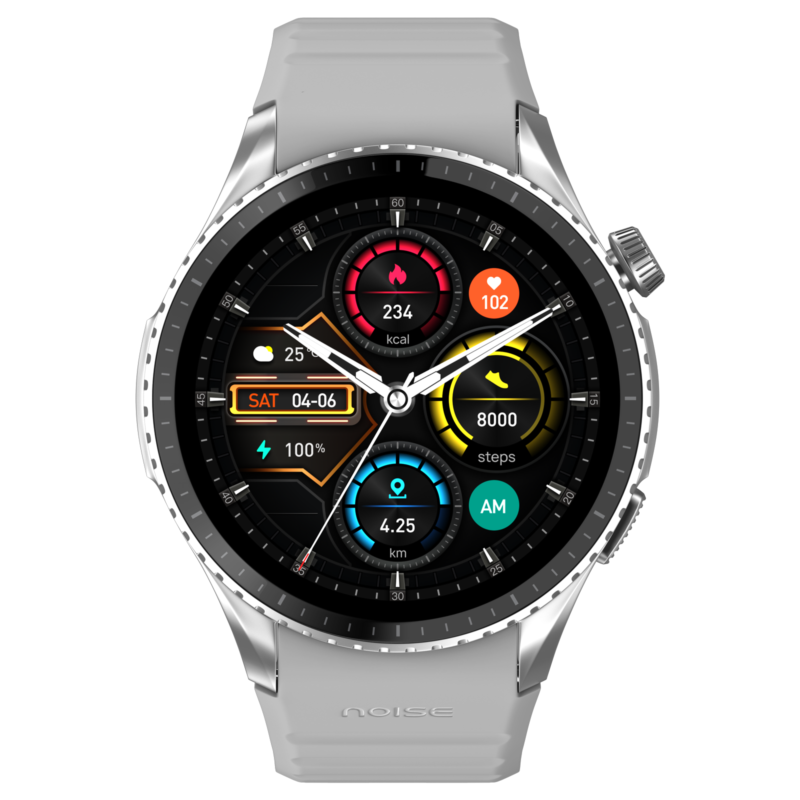 noise Origin Smartwatch with Bluetooth Calling (37.08mm AMOLED Display, 3ATM Water Resistant, Silver Grey Strap)