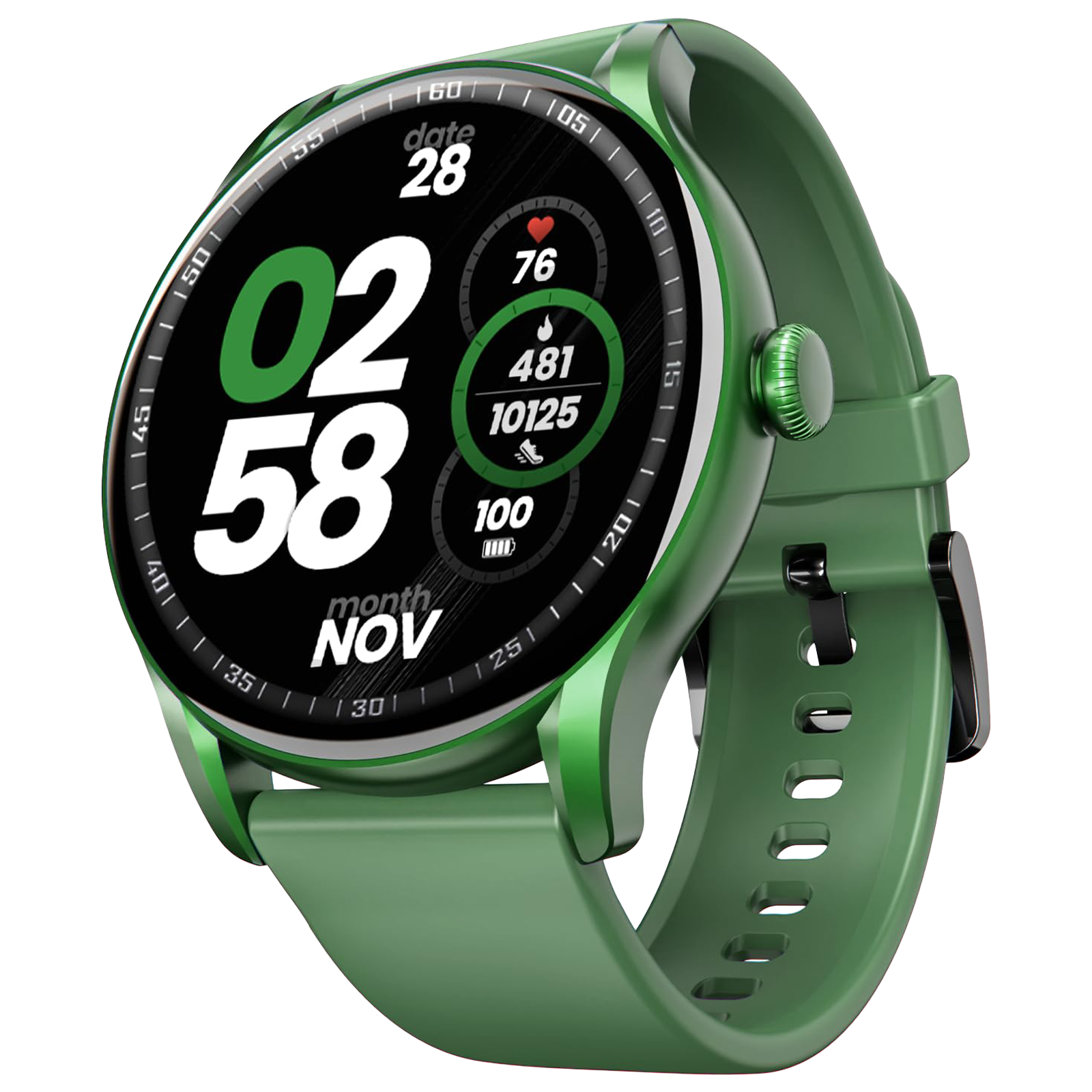 boAt Lunar Connect Ace Smartwatch with Bluetooth Calling (36.32mm AMOLED Display, IP68 Water Resistant, Pine Green Strap)