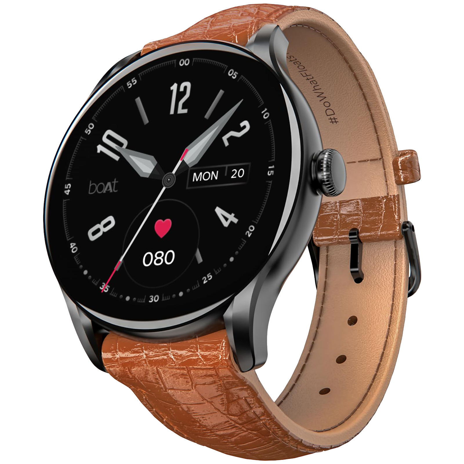 boAt Lunar Connect Ace Smartwatch with Bluetooth Calling (36.32mm AMOLED Display, IP68 Water Resistant, Brown Leather Strap)