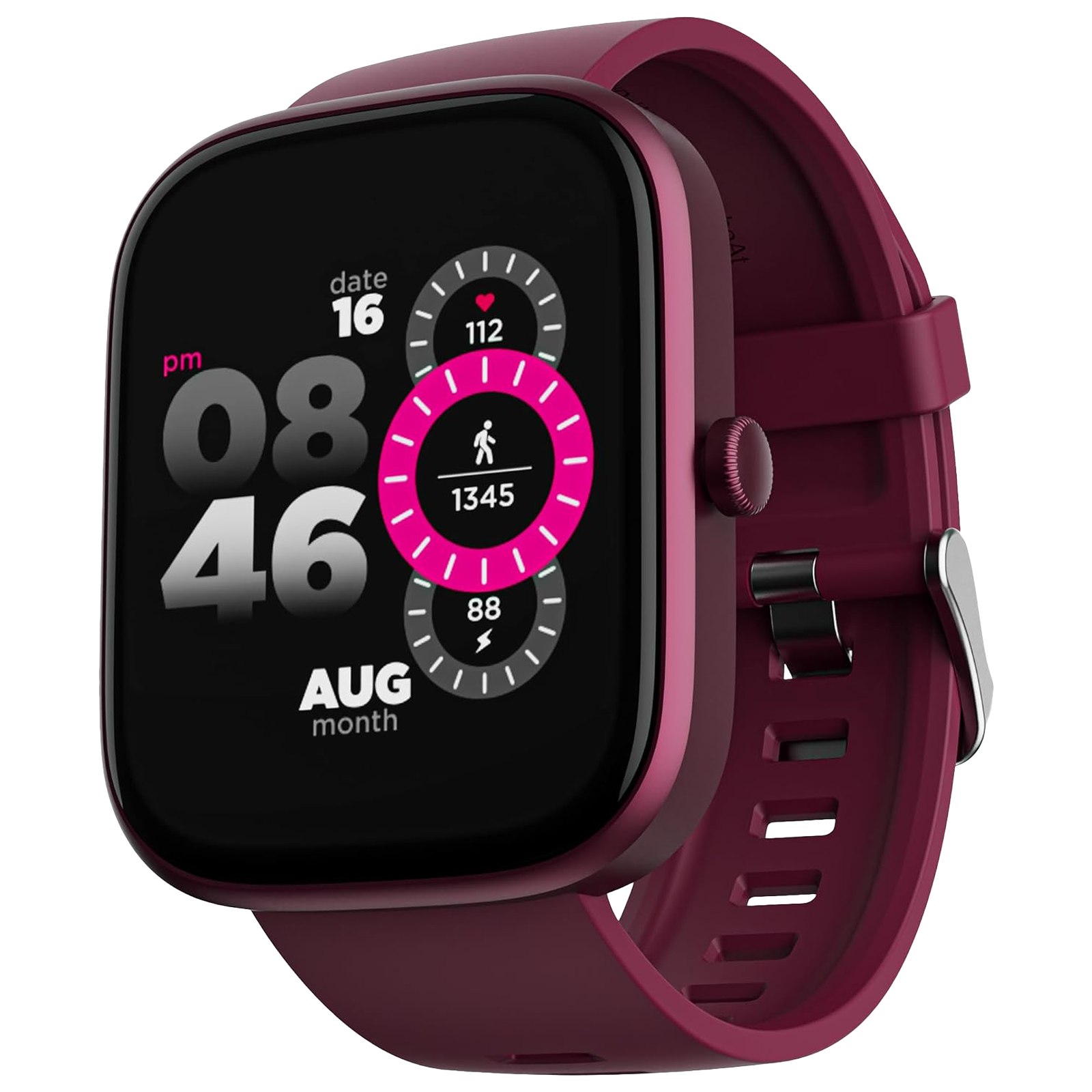 boAt Ultima Prism Smartwatch with Bluetooth Calling (49.78mm AMOLED Display, IP67 Water Resistant, Burgundy Strap)