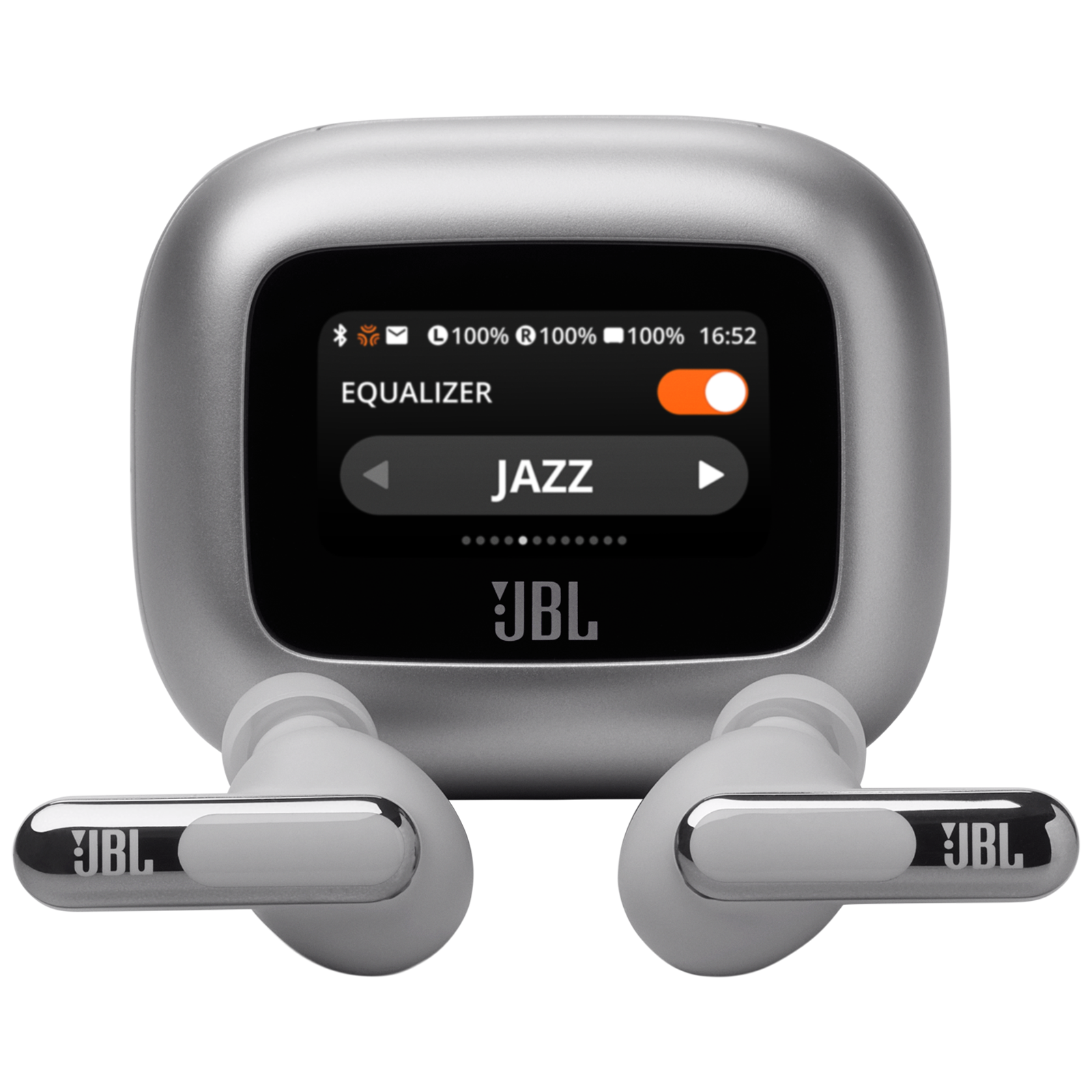 JBL Live Beam 3 TWS Earbuds with Adaptive Noise Cancellation (IP55 Waterproof & Dustproof, Touchscreen Display, Silver)