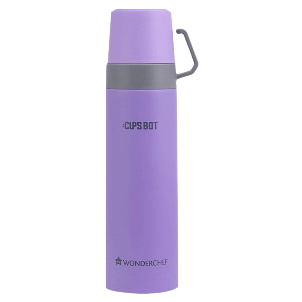 WONDERCHEF Cups-Bot 500ml Stainless Steel Hot & Cold Vacuum Flask (Spill & Leak Proof, Purple)