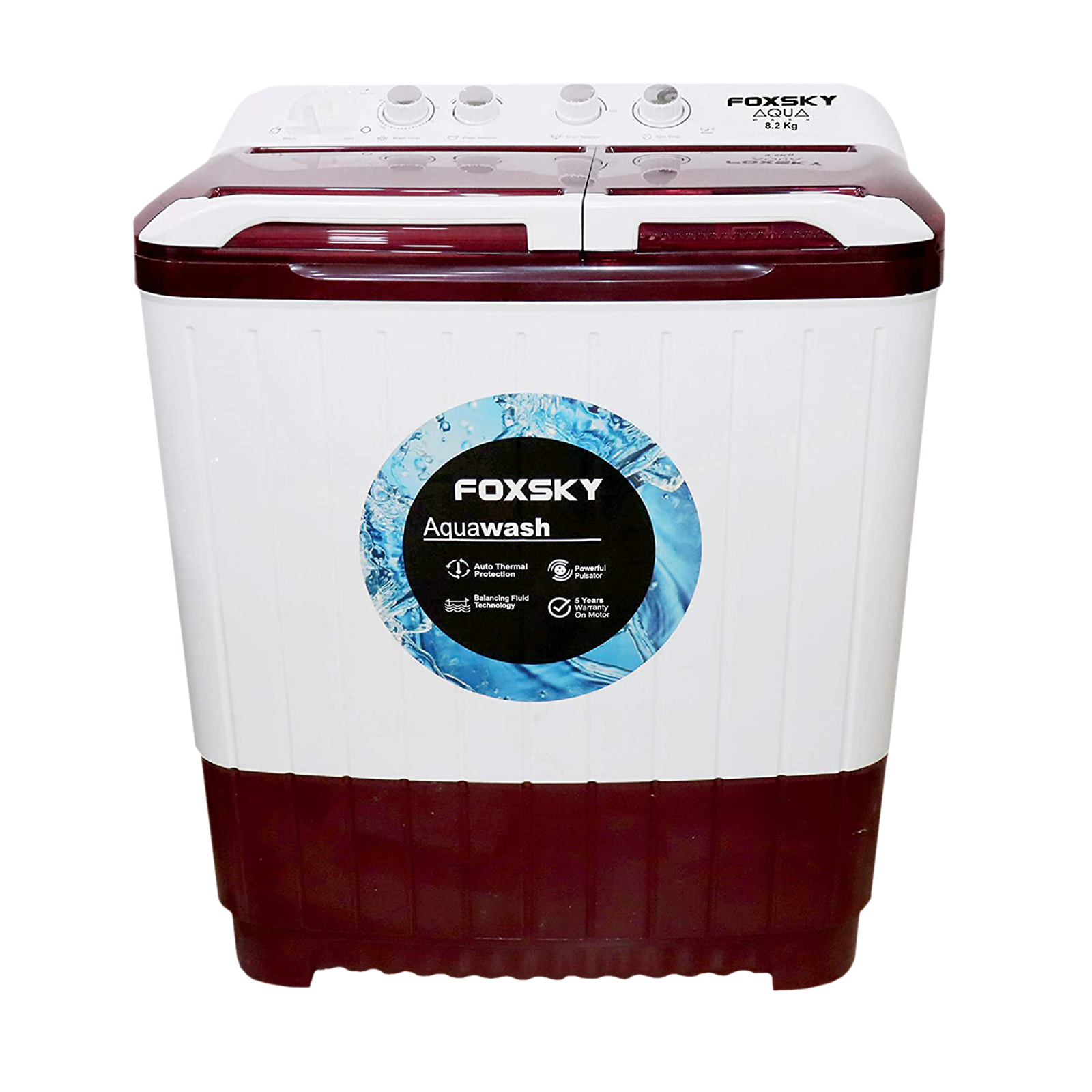 FOXSKY 8.2 Kg 5 Star Semi Automatic Washing Machine with 3D Scrub Technology (Aqua Wash, Maroon)