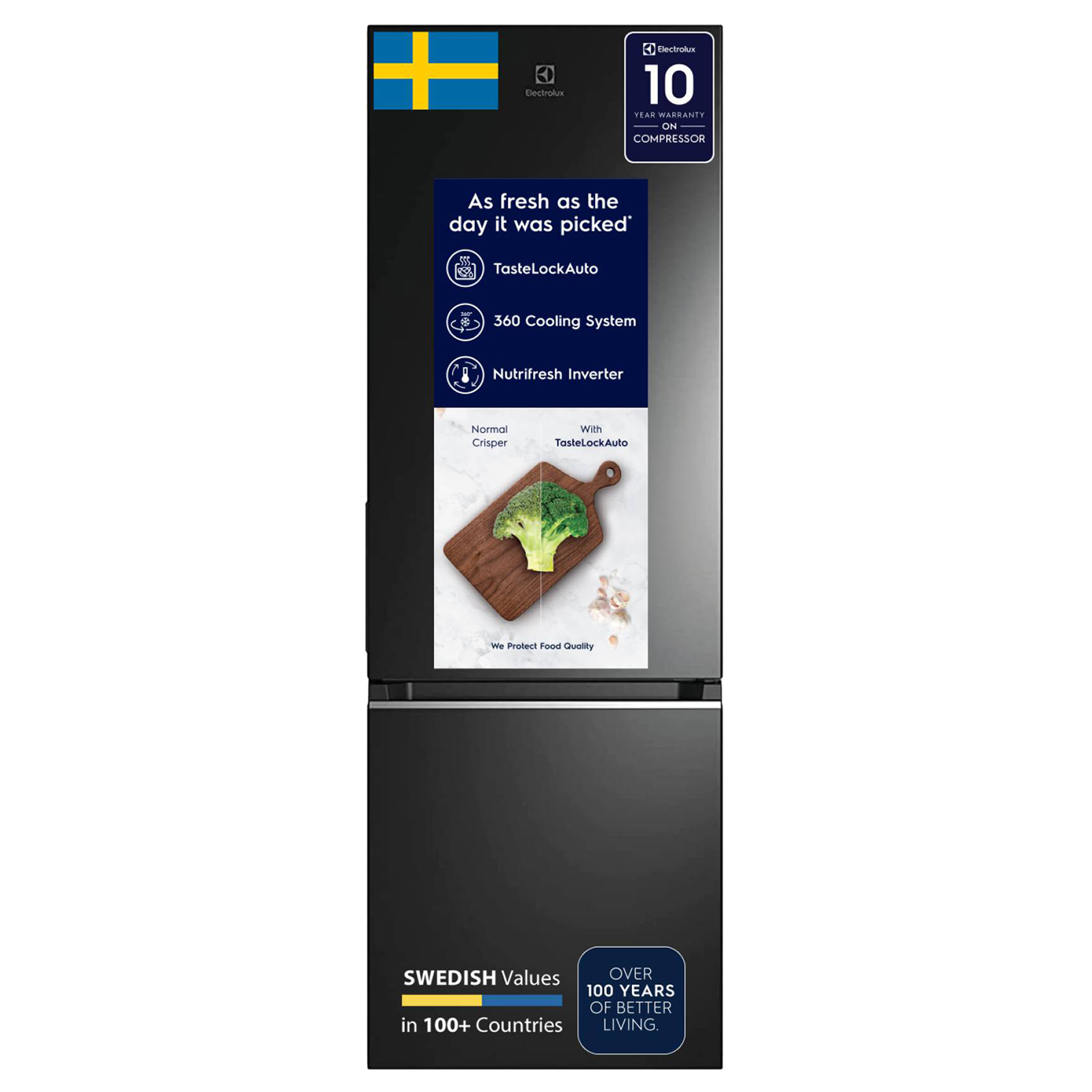 

Electrolux UltimateTaste 300 360 Litres 1 Star Frost Free Double Door Bottom Mount Refrigerator with Door Alarm (EBB3702K-H, Glossy Black Steel)