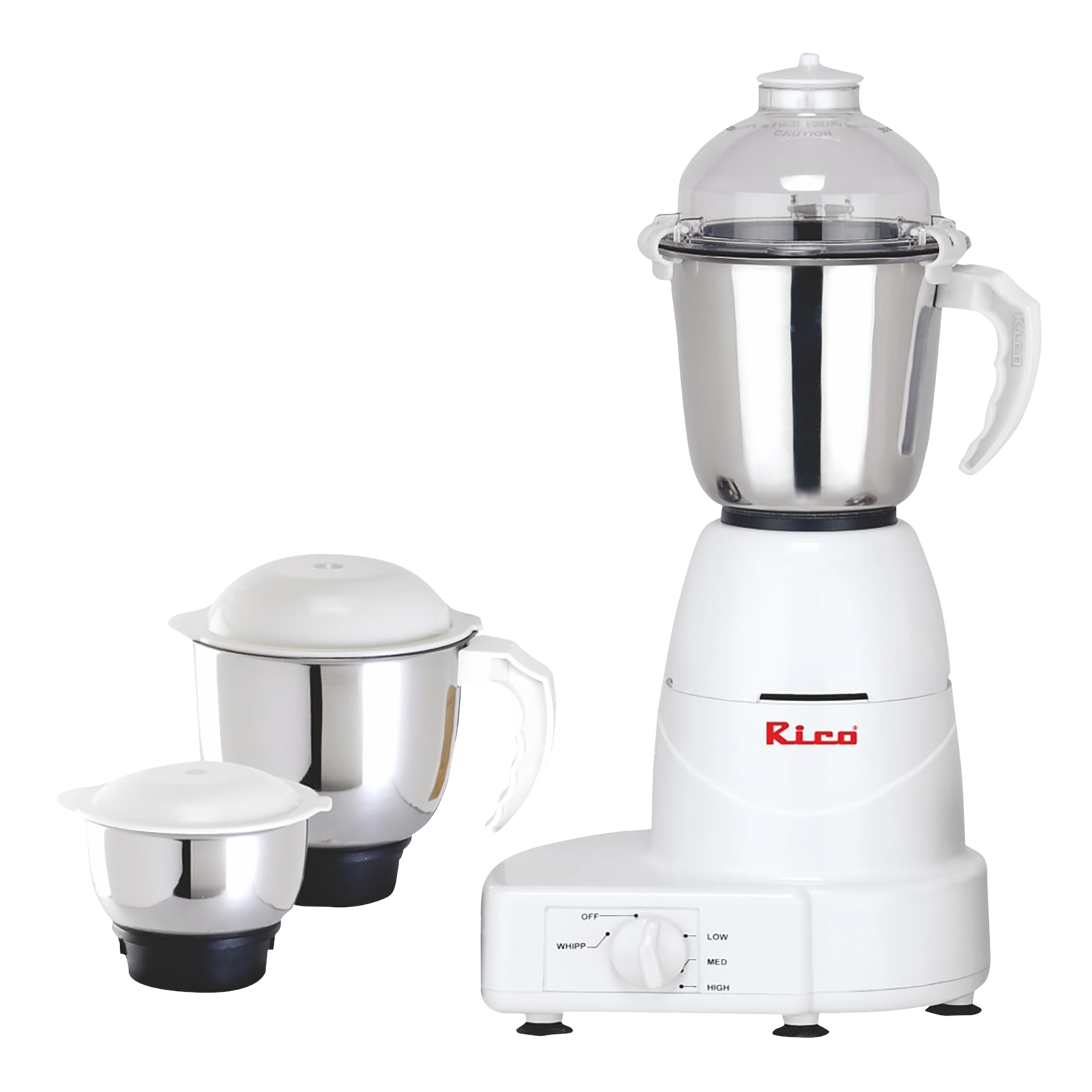 

Rico 750 Watt 3 Jars Mixer Grinder (18000 RPM, 3 Speed Control with Whip Option, White)