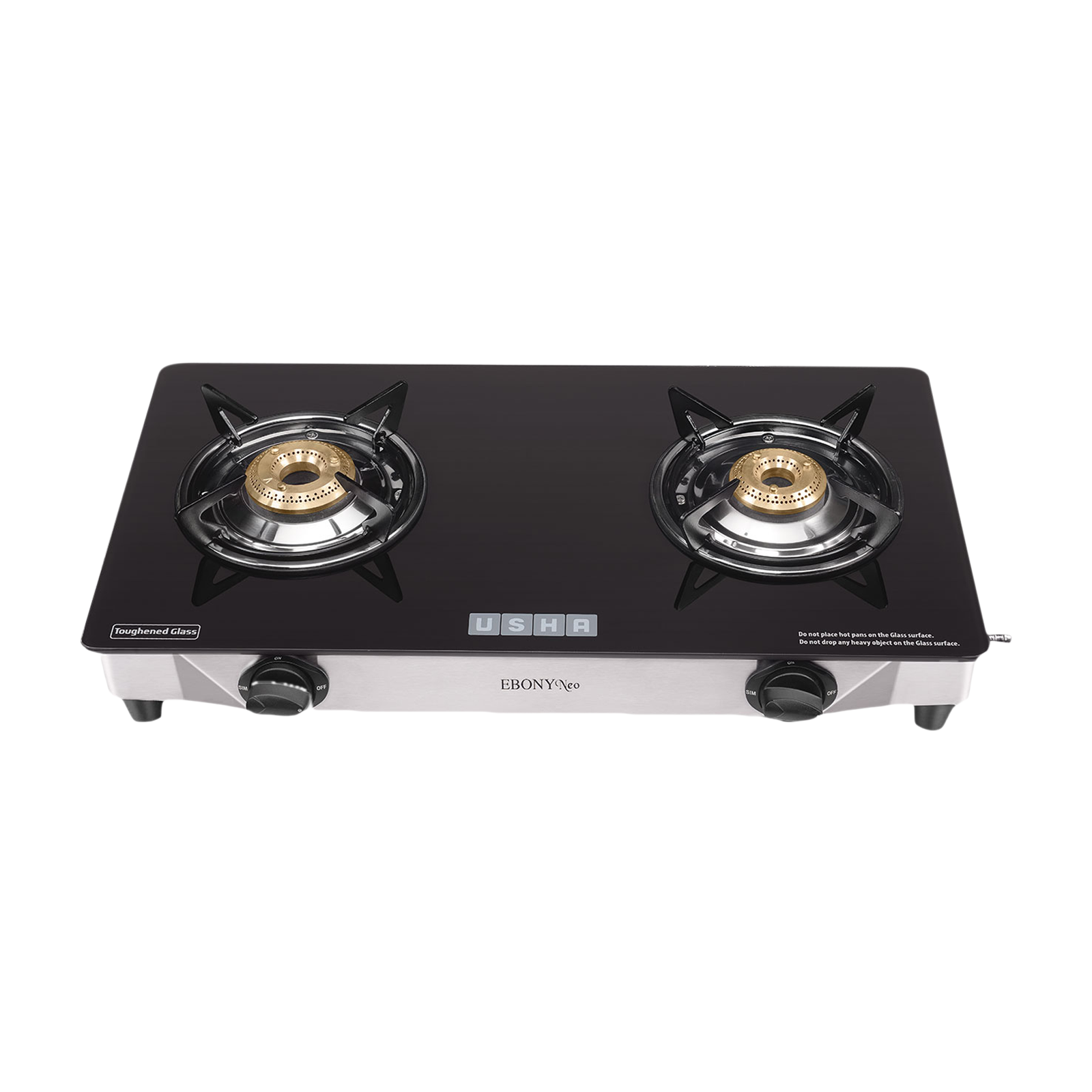 Buy USHA Ebony Neo GS2003 Toughened Glass Top 2 Burner Manual Gas Stove ...