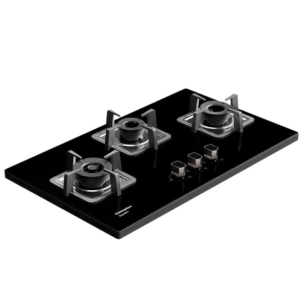 Crompton SuperSlim Toughened Glass Top 3 Burner Automatic Hob (Triple Ring Burner, Midnight Black)